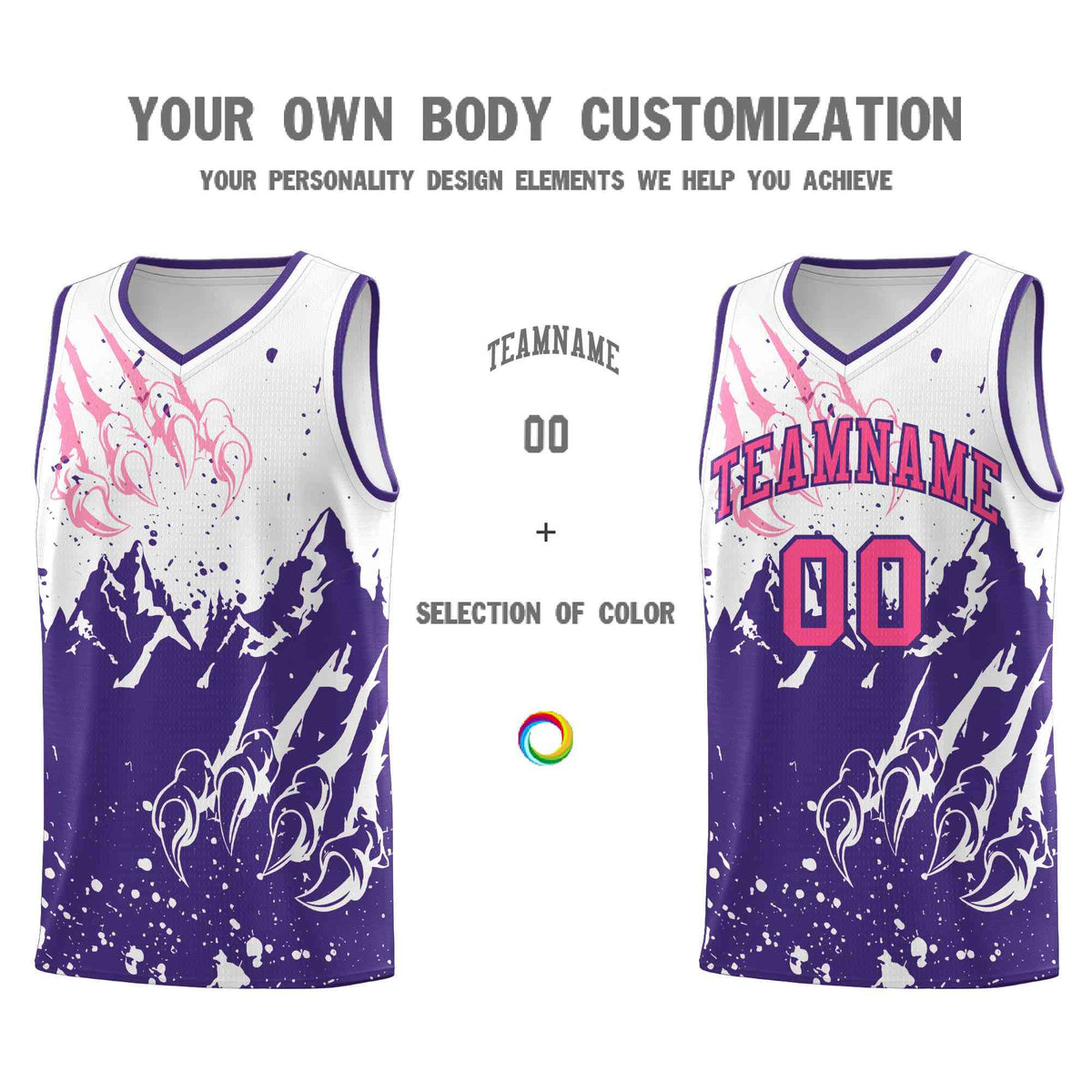 Custom White Purple Snow Mountain Beast Pattern Sports Uniform Basketball Jersey