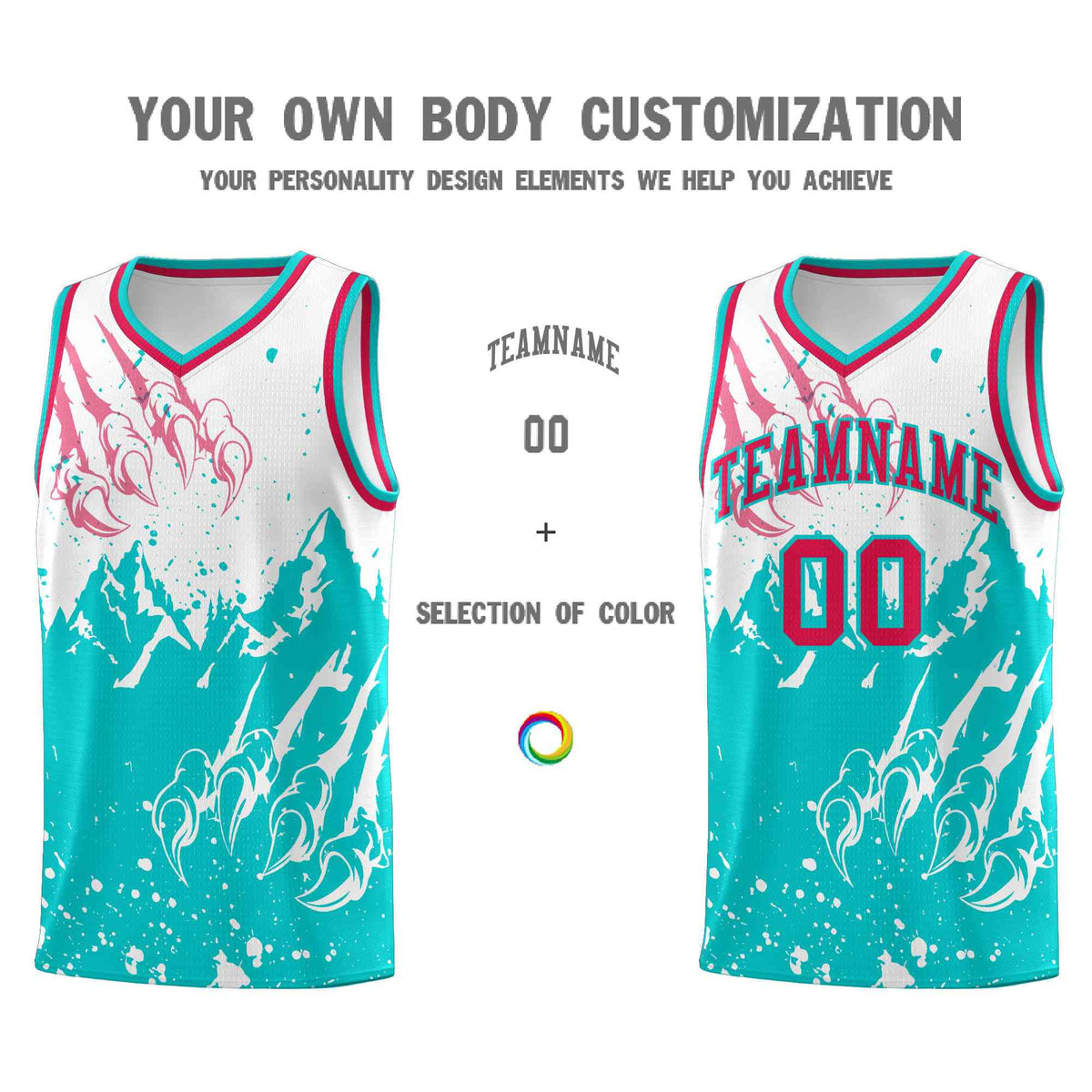 Custom White Aqua Snow Mountain Beast Pattern Sports Uniform Basketball Jersey