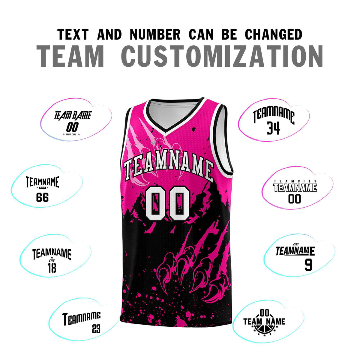 Custom Pink Black Snow Mountain Beast Pattern Sports Uniform Basketball Jersey