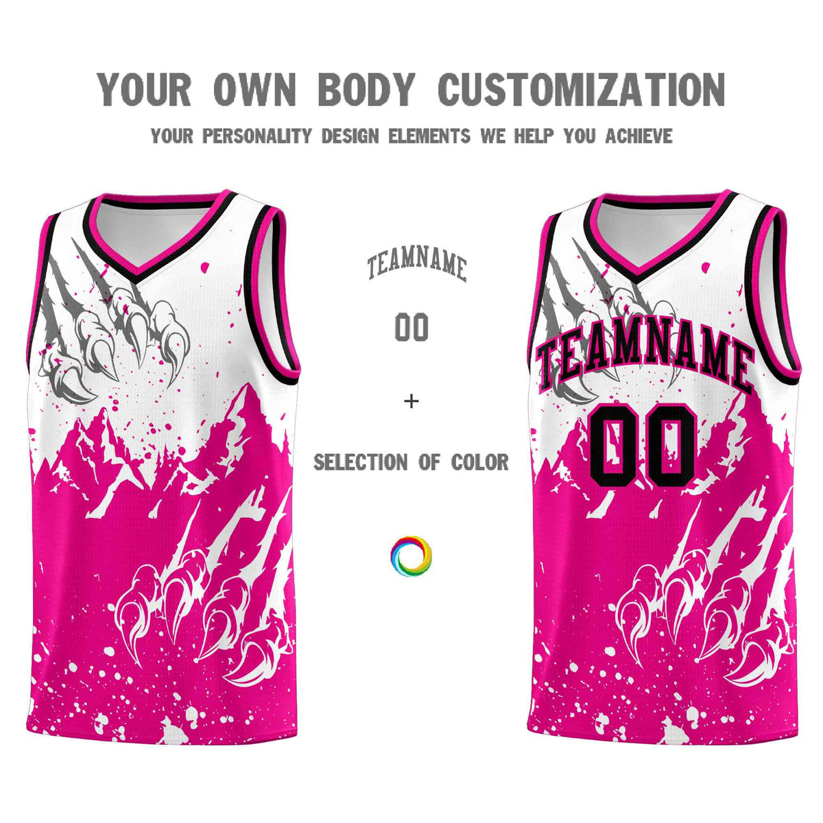 Custom White Pink Snow Mountain Beast Pattern Sports Uniform Basketball Jersey
