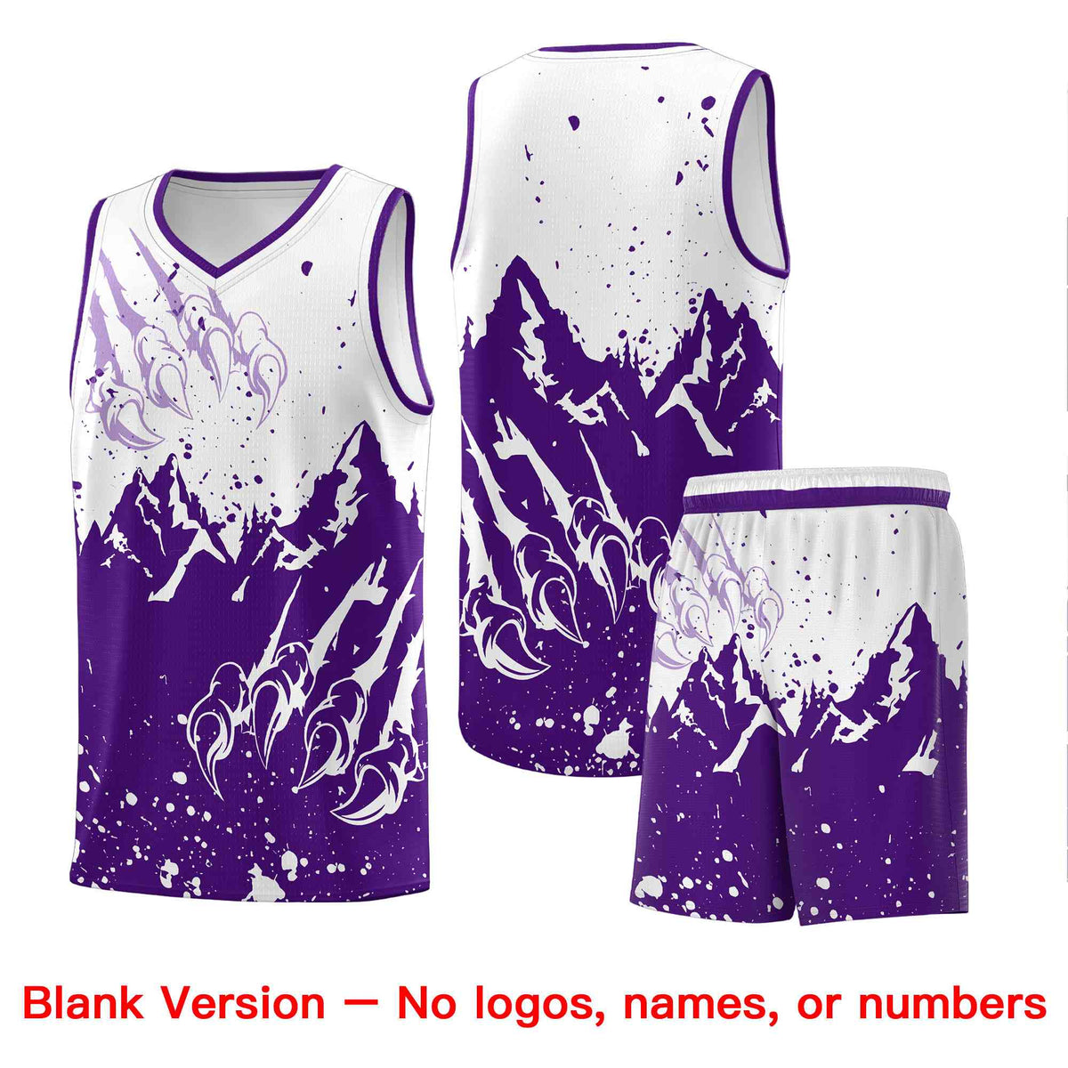 Custom White Purple Snow Mountain Beast Pattern Sports Uniform Basketball Jersey