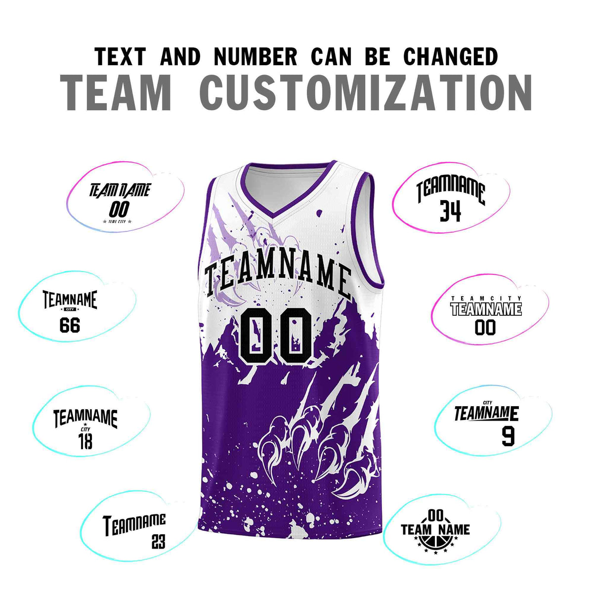 Custom White Purple Snow Mountain Beast Pattern Sports Uniform Basketball Jersey