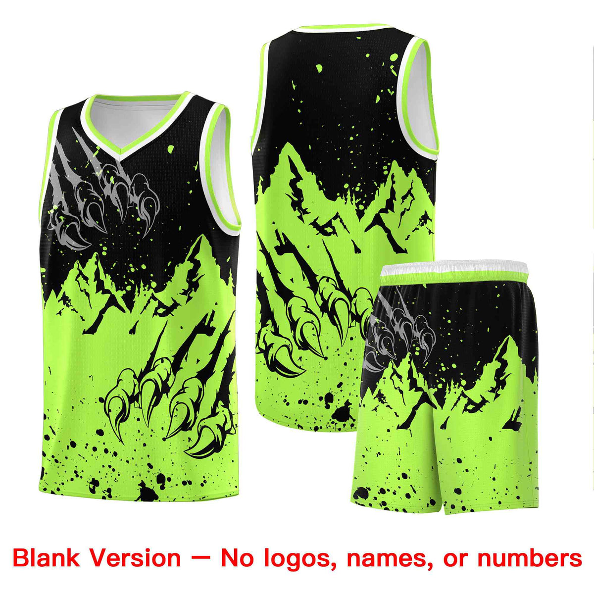 Custom Black Fluorescent Green Snow Mountain Beast Pattern Sports Uniform Basketball Jersey