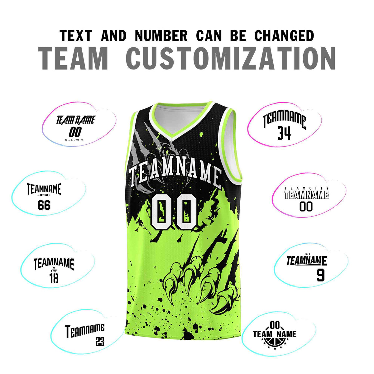 Custom Black Fluorescent Green Snow Mountain Beast Pattern Sports Uniform Basketball Jersey