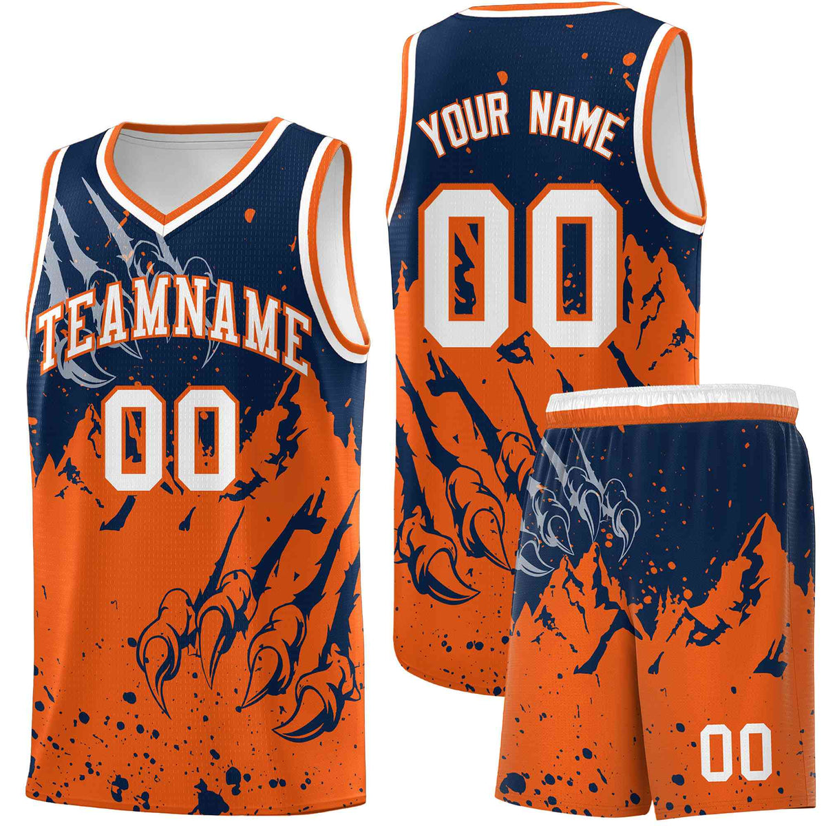 Custom Navy Orange Snow Mountain Beast Pattern Sports Uniform Basketball Jersey