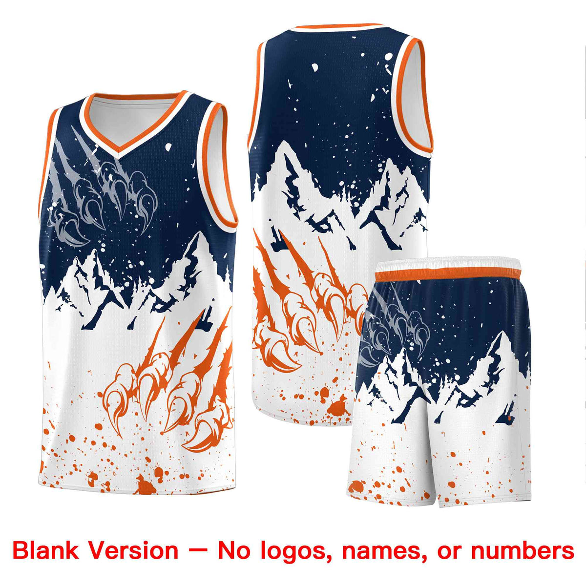 Custom Navy Orange Snow Mountain Beast Pattern Sports Uniform Basketball Jersey