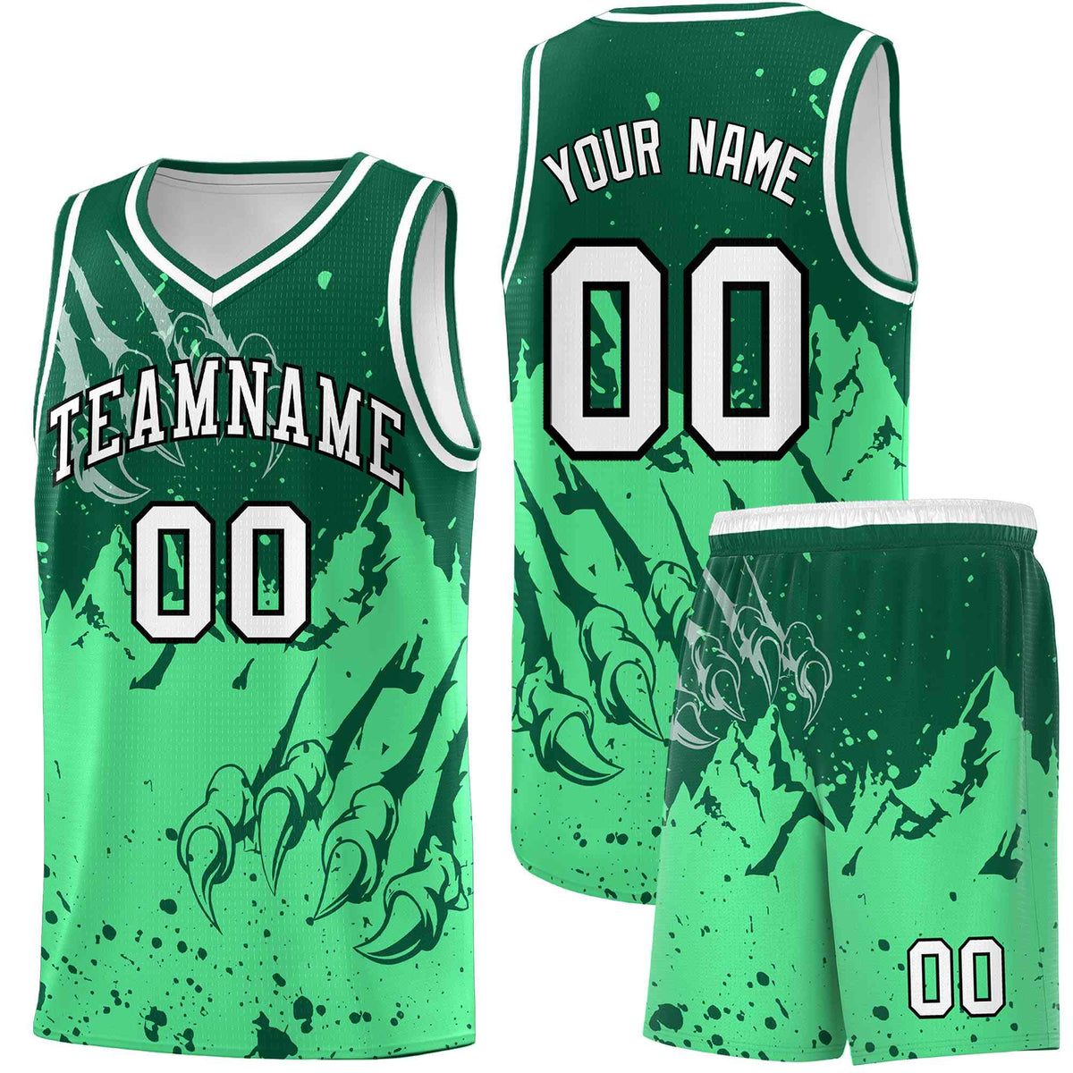 Custom Kelly Green Green Snow Mountain Beast Pattern Sports Uniform Basketball Jersey