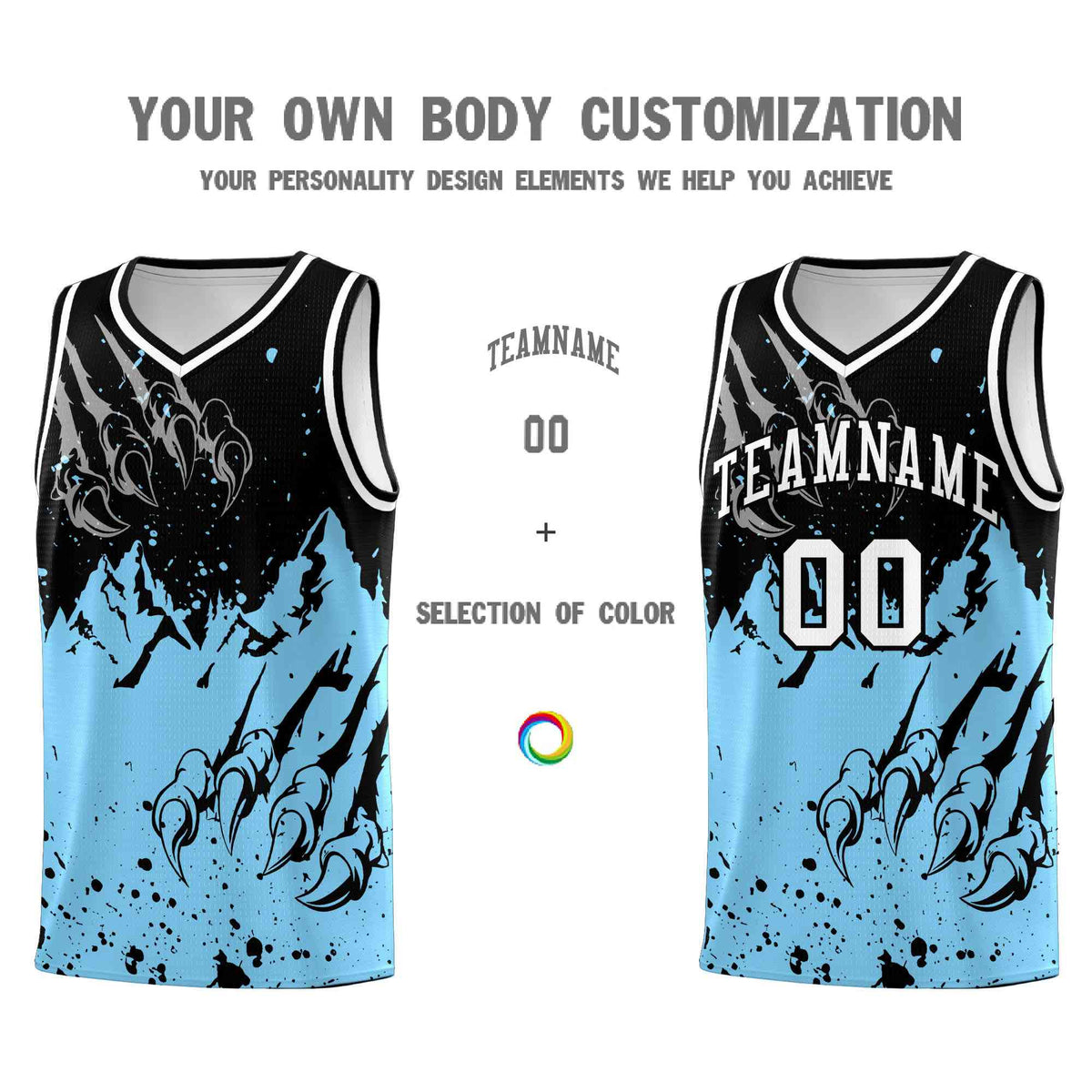 Custom Black Light Blue Snow Mountain Beast Pattern Sports Uniform Basketball Jersey