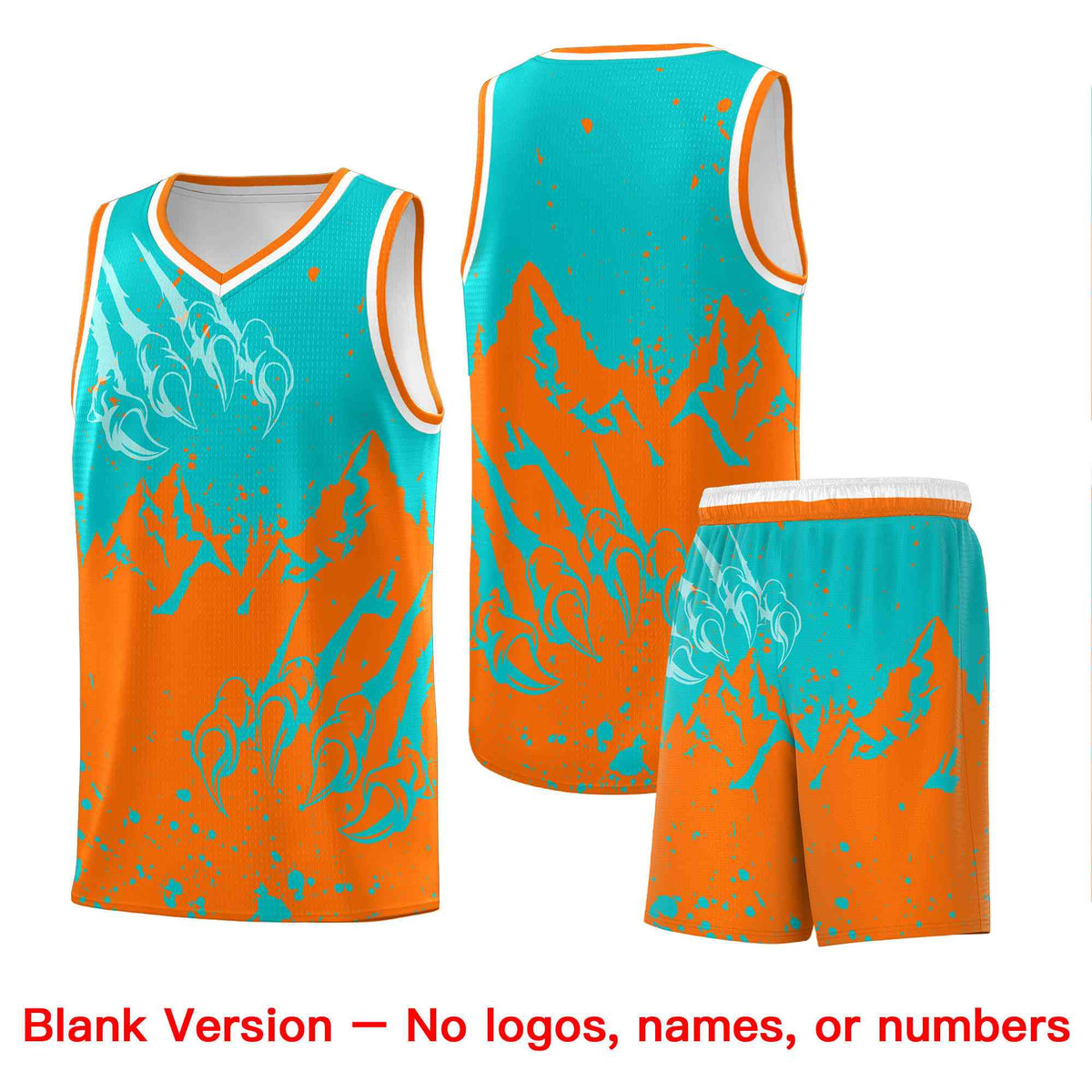 Custom Aqua Orange Snow Mountain Beast Pattern Sports Uniform Basketball Jersey
