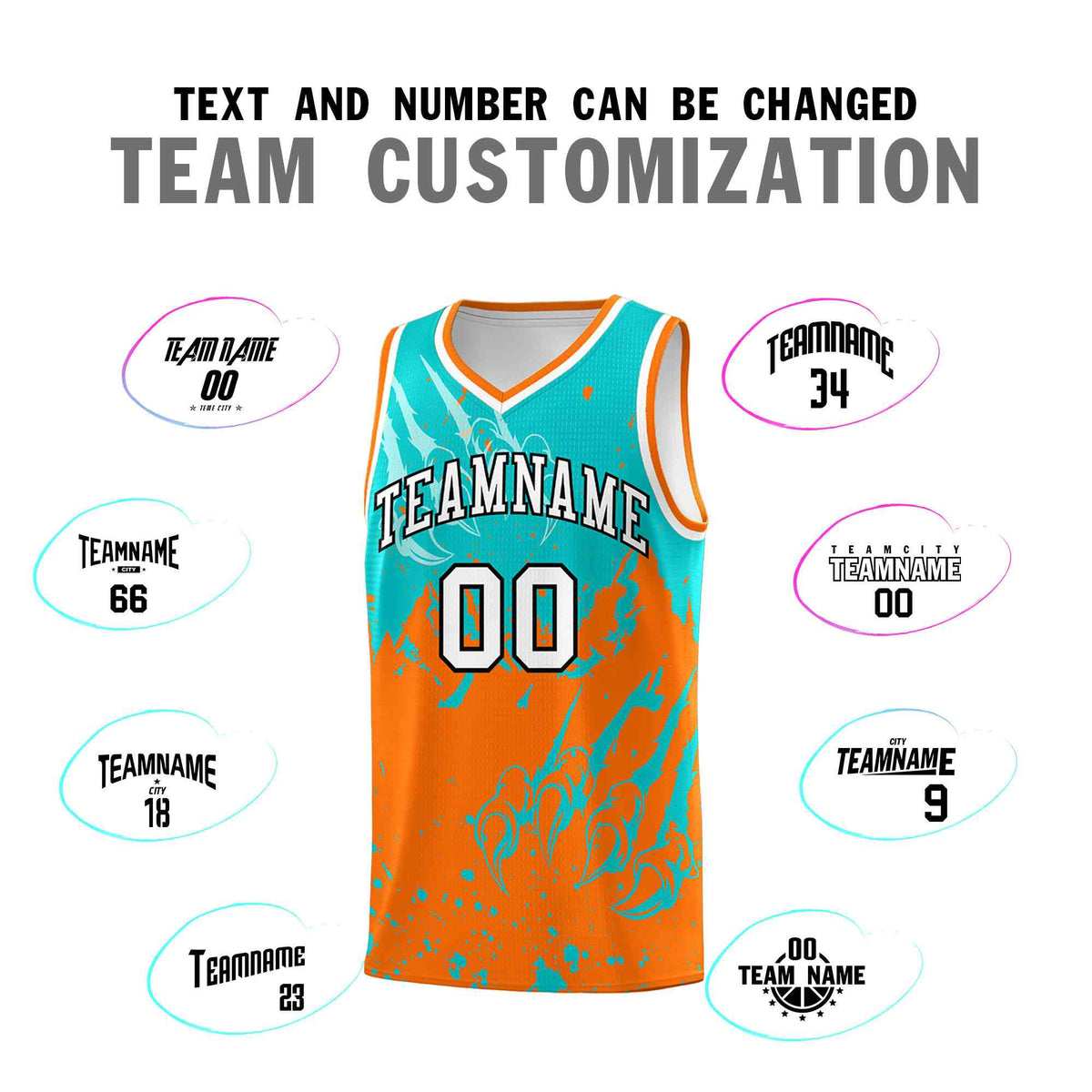 Custom Aqua Orange Snow Mountain Beast Pattern Sports Uniform Basketball Jersey