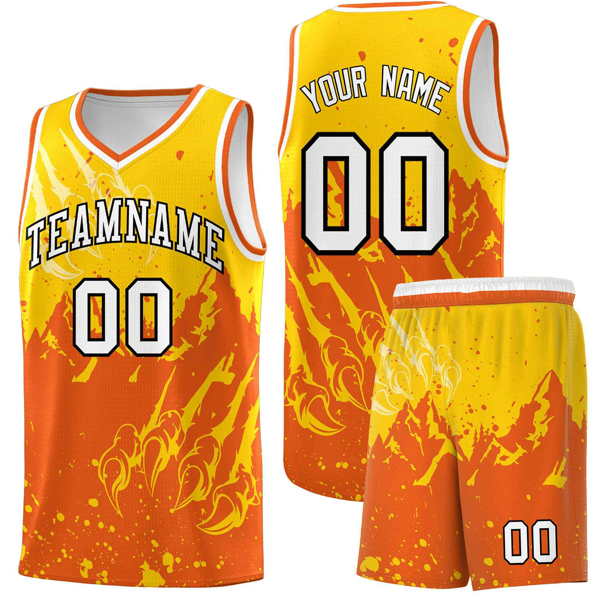 Custom Gold Orange Snow Mountain Beast Pattern Sports Uniform Basketball Jersey
