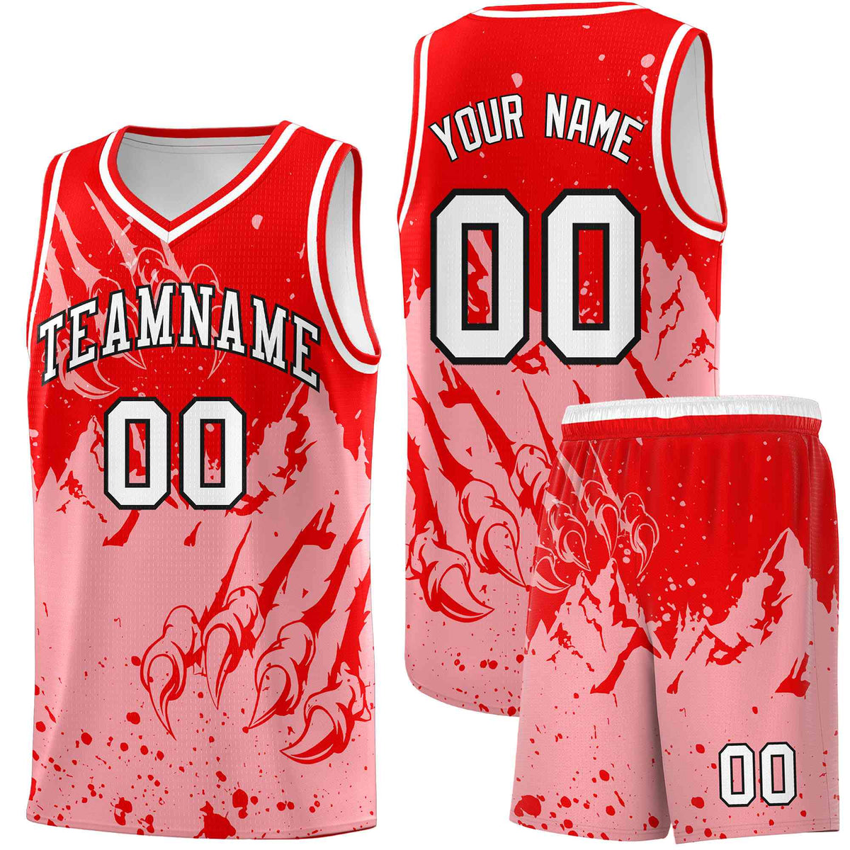 Custom Light Red Light Pink Snow Mountain Beast Pattern Sports Uniform Basketball Jersey