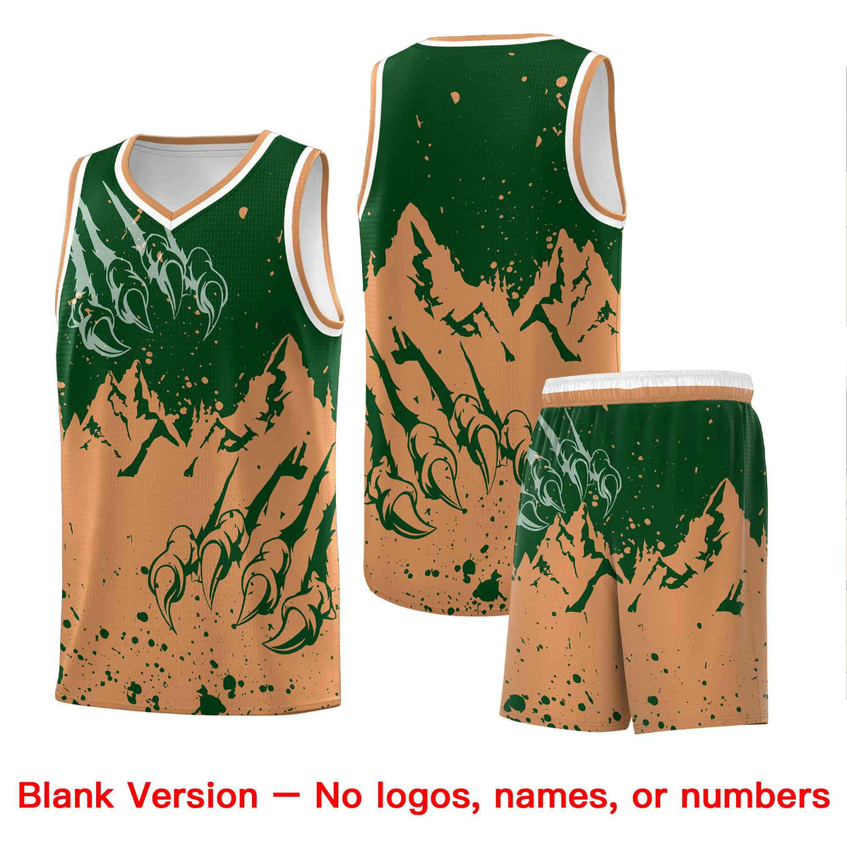 Custom Green Buckskin Brown Snow Mountain Beast Pattern Sports Uniform Basketball Jersey