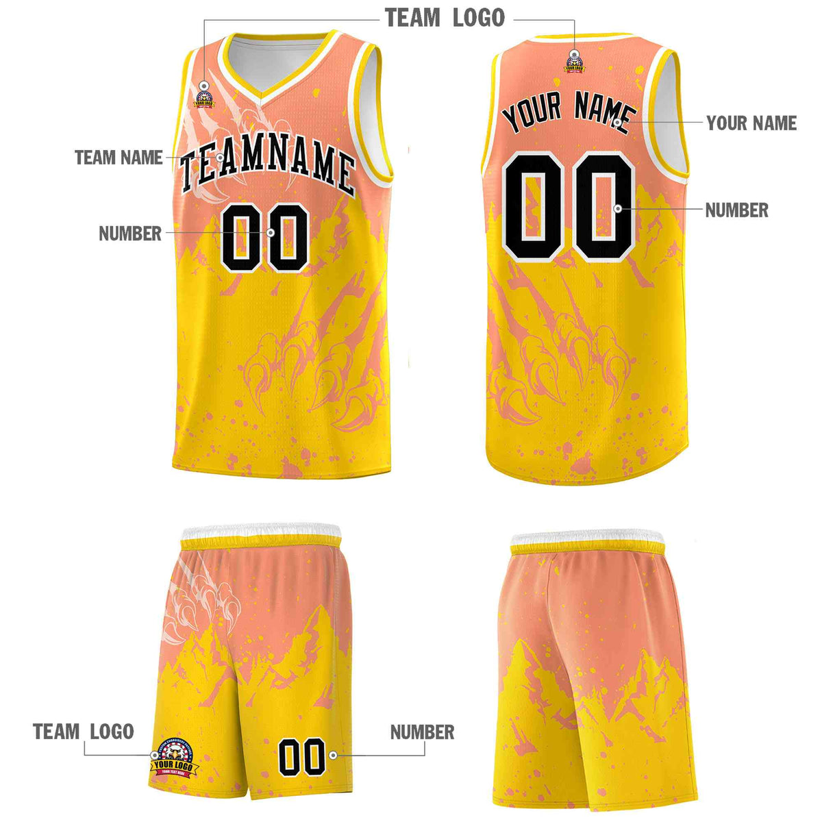 Custom Light Orange Gold Snow Mountain Beast Pattern Sports Uniform Basketball Jersey
