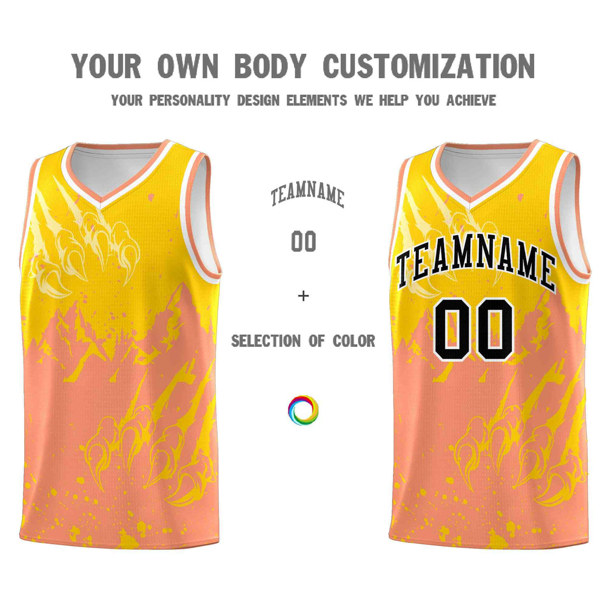 Custom Gold Light Orange Snow Mountain Beast Pattern Sports Uniform Basketball Jersey