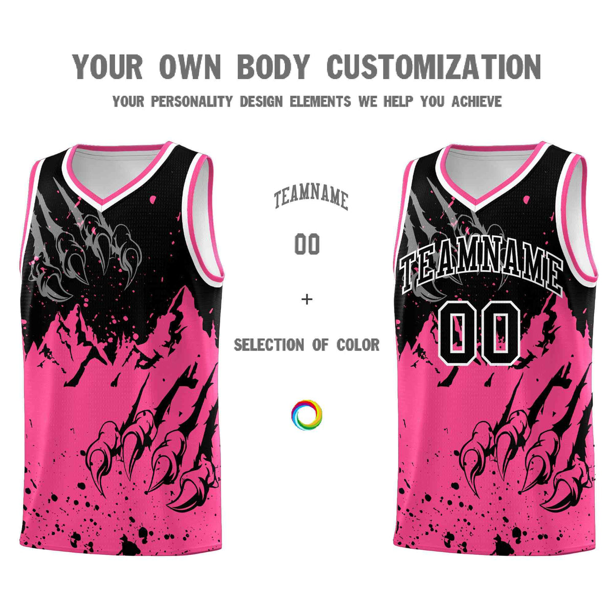 Custom Black Pink Snow Mountain Beast Pattern Sports Uniform Basketball Jersey