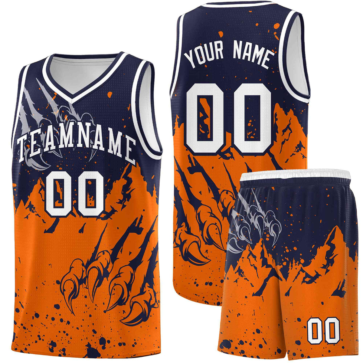 Custom Navy Orange Snow Mountain Beast Pattern Sports Uniform Basketball Jersey