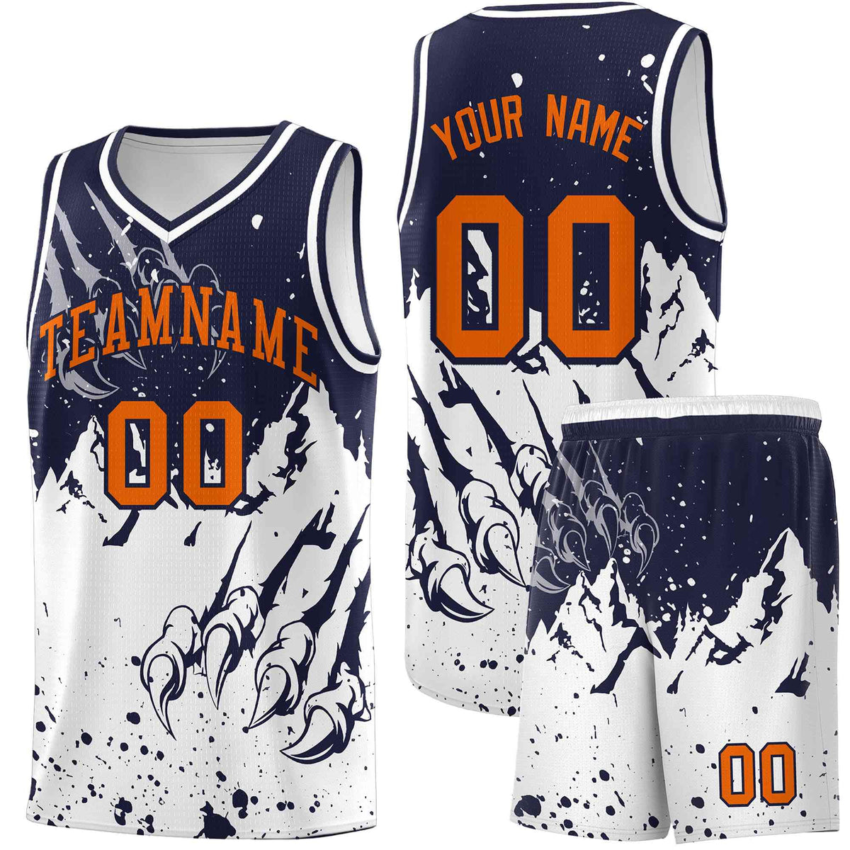 Custom Navy White Snow Mountain Beast Pattern Sports Uniform Basketball Jersey