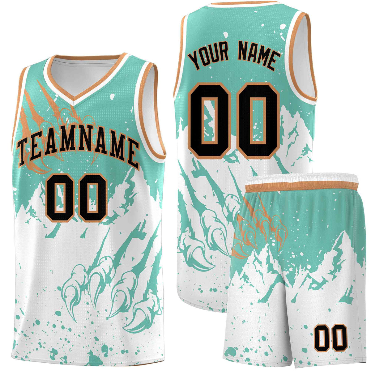 Custom Bright Green White Snow Mountain Beast Pattern Sports Uniform Basketball Jersey