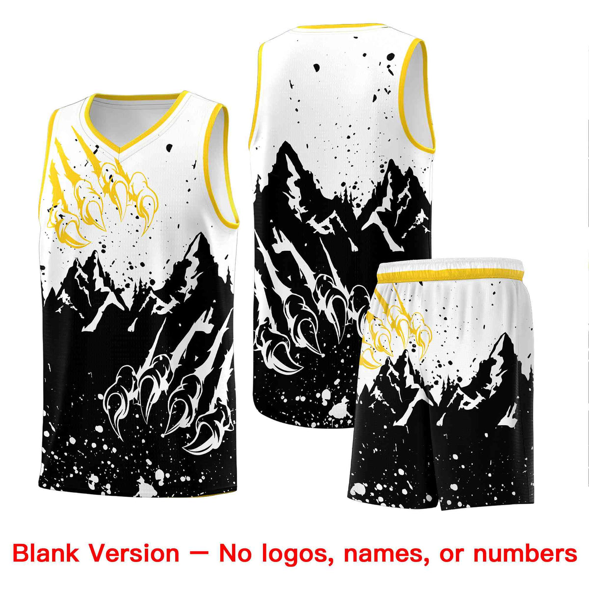 Custom White Black Snow Mountain Beast Pattern Sports Uniform Basketball Jersey