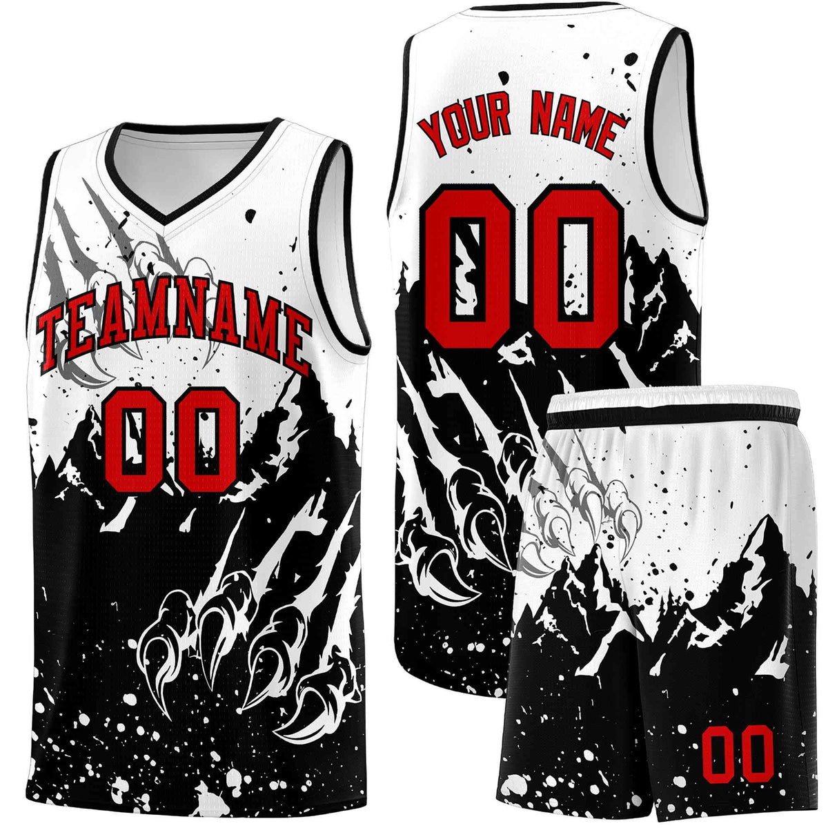 Custom White Black Snow Mountain Beast Pattern Sports Uniform Basketball Jersey