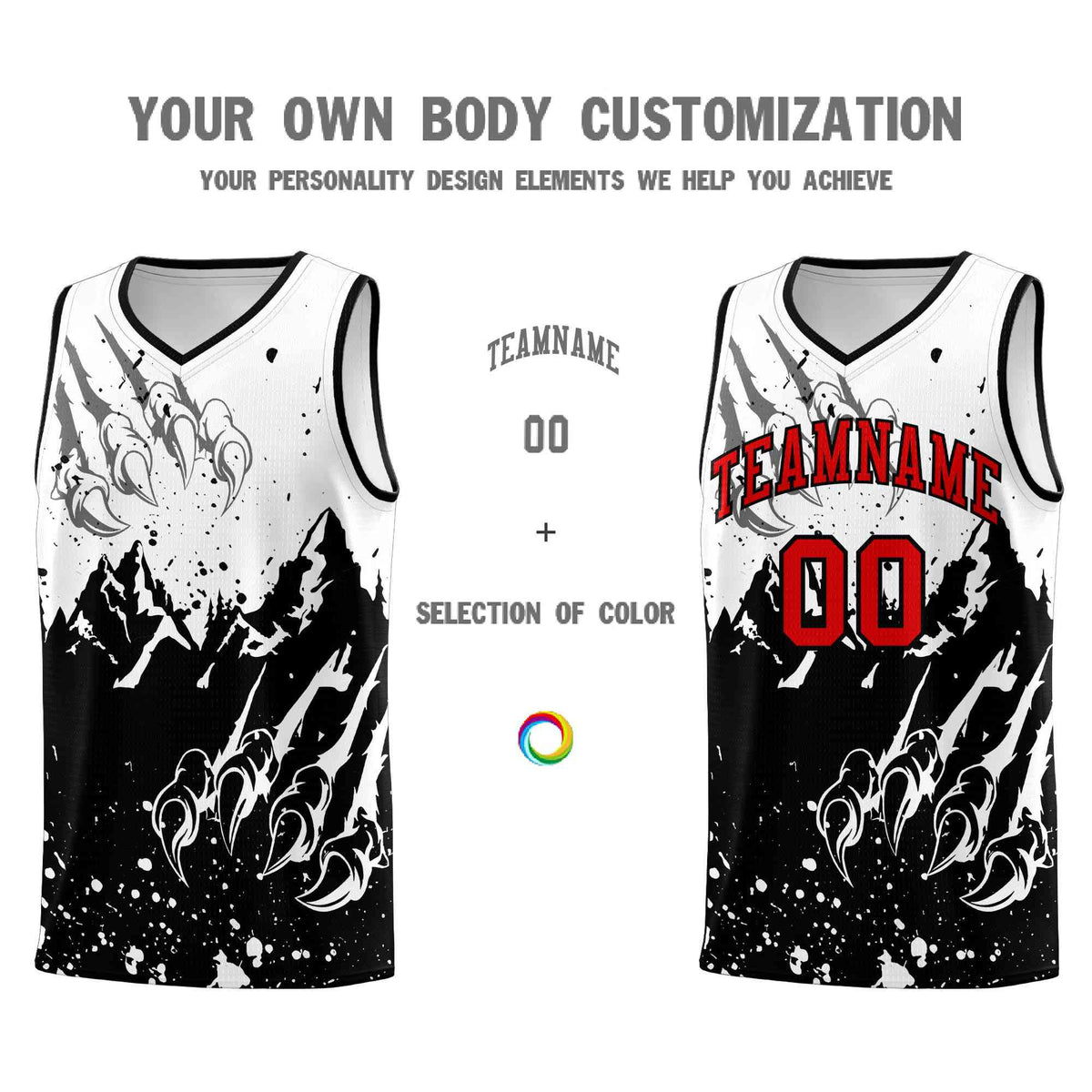 Custom White Black Snow Mountain Beast Pattern Sports Uniform Basketball Jersey