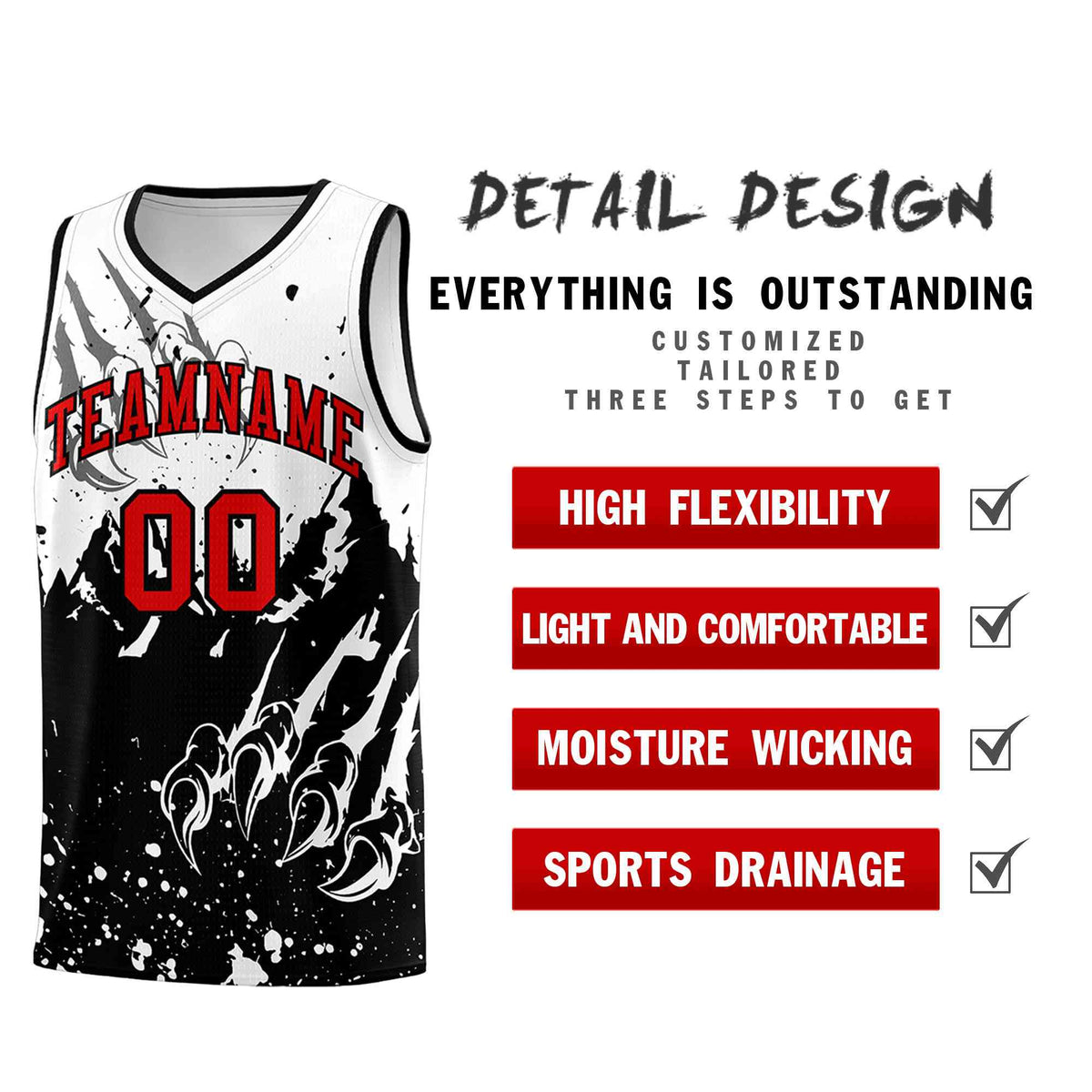 Custom White Black Snow Mountain Beast Pattern Sports Uniform Basketball Jersey