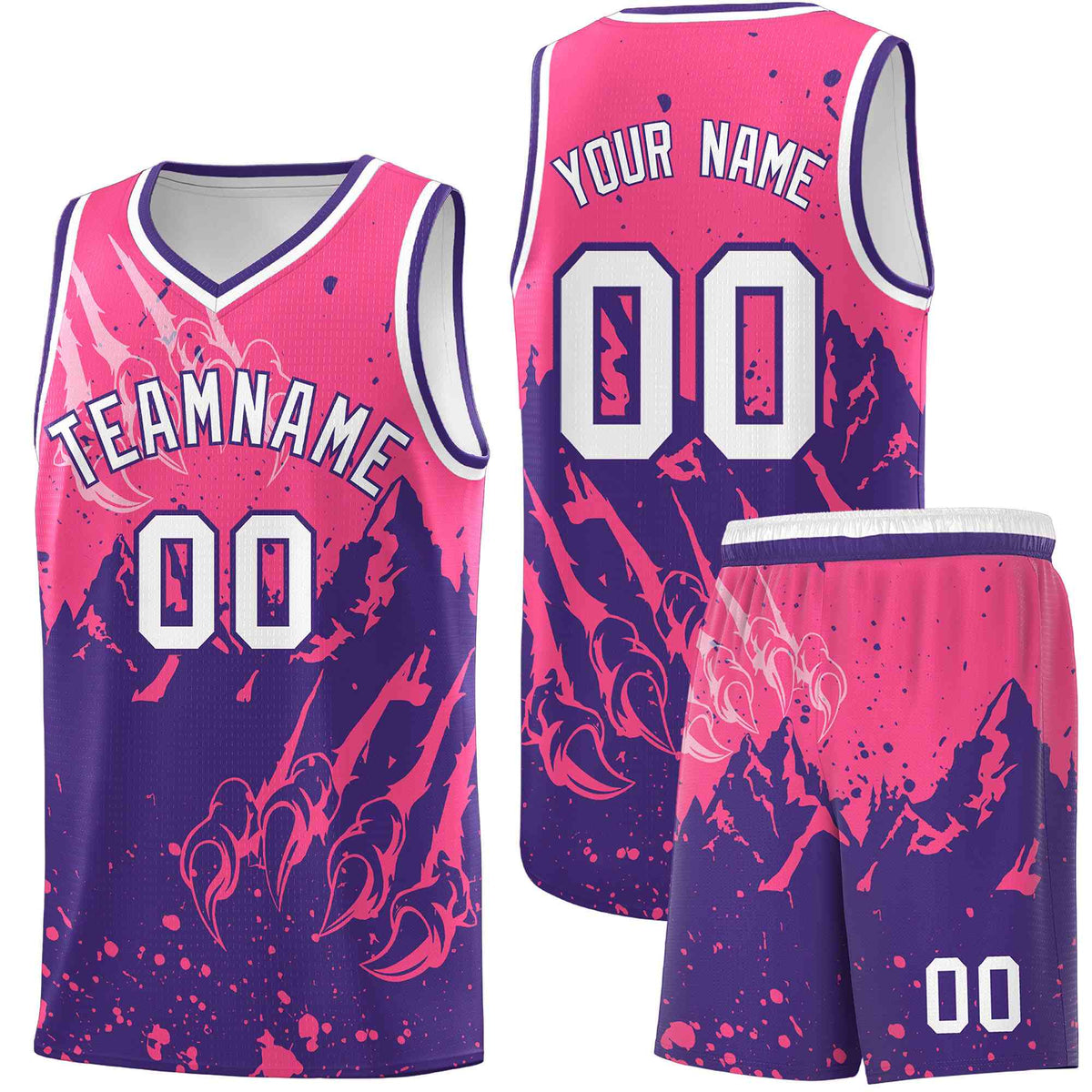 Custom Pink Purple Snow Mountain Beast Pattern Sports Uniform Basketball Jersey