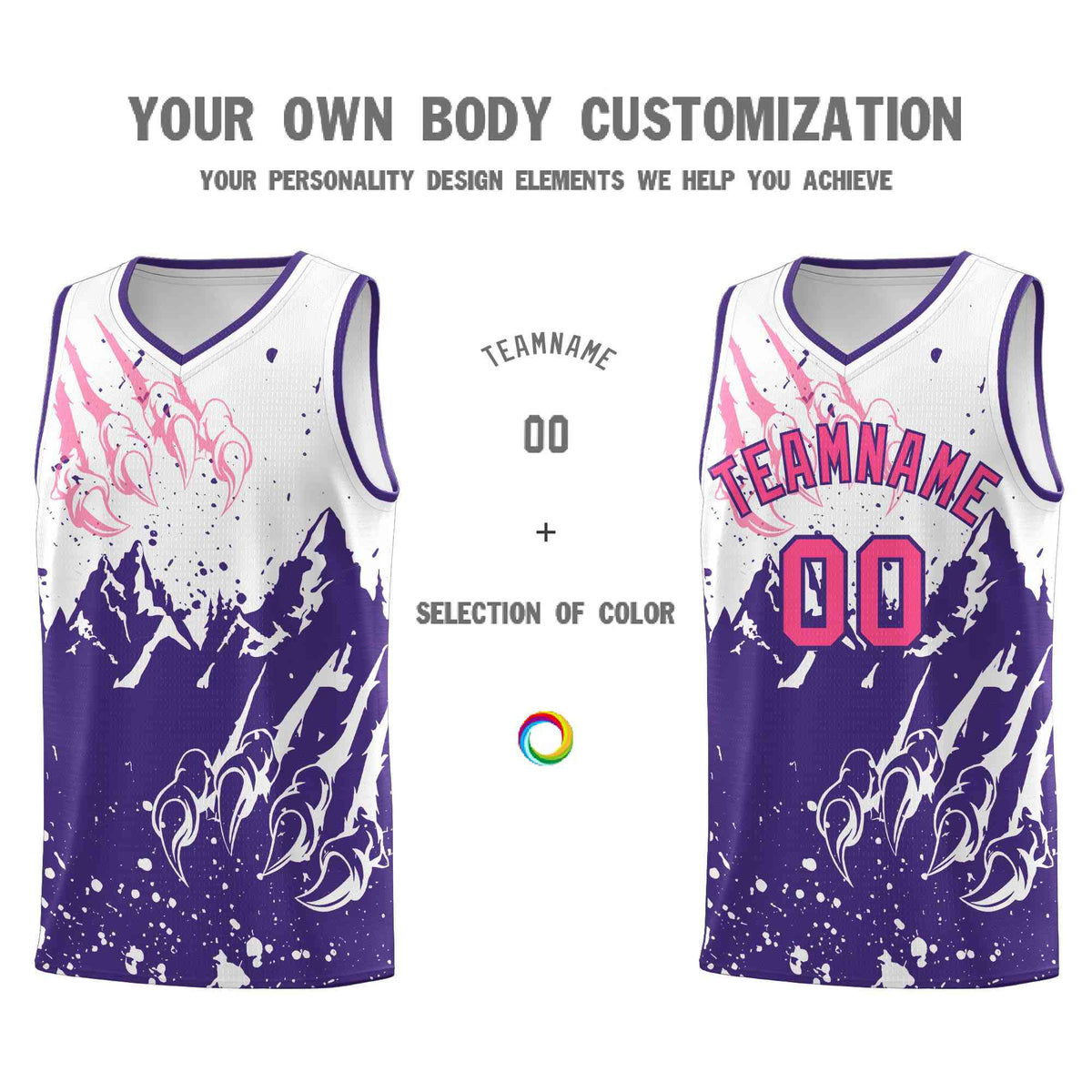 Custom White Purple Snow Mountain Beast Pattern Sports Uniform Basketball Jersey