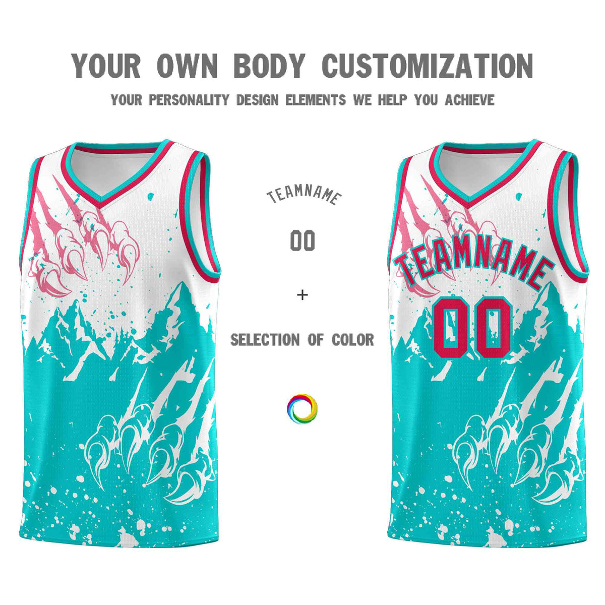 Custom White Aqua Snow Mountain Beast Pattern Sports Uniform Basketball Jersey