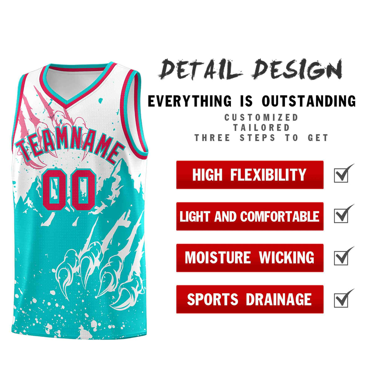 Custom White Aqua Snow Mountain Beast Pattern Sports Uniform Basketball Jersey