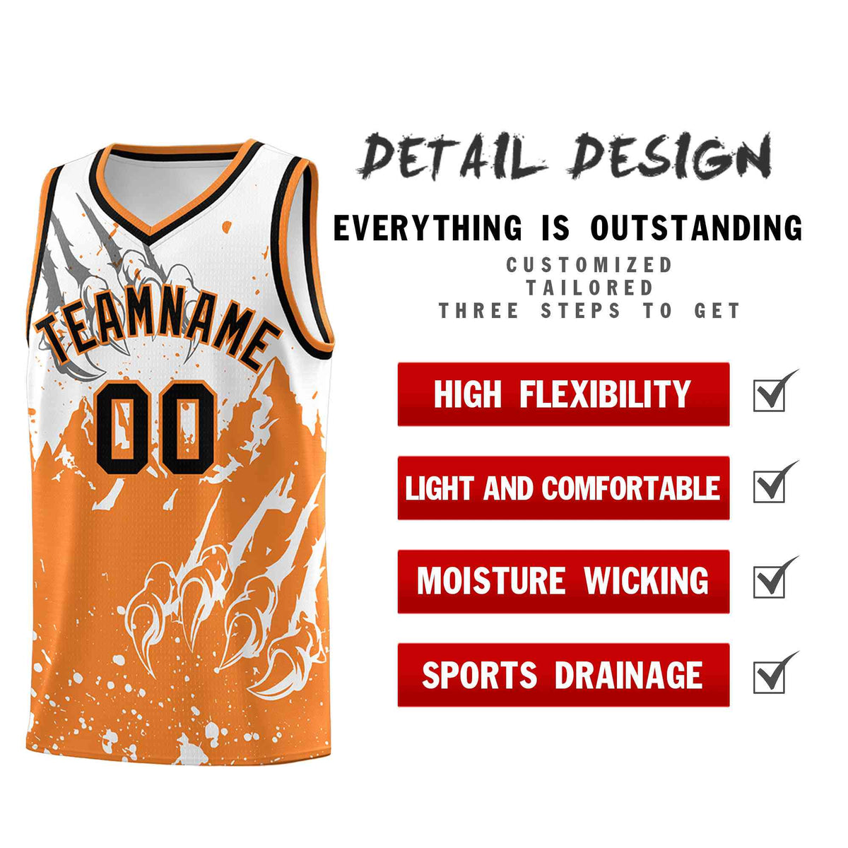 Custom White Gold Orange Snow Mountain Beast Pattern Sports Uniform Basketball Jersey
