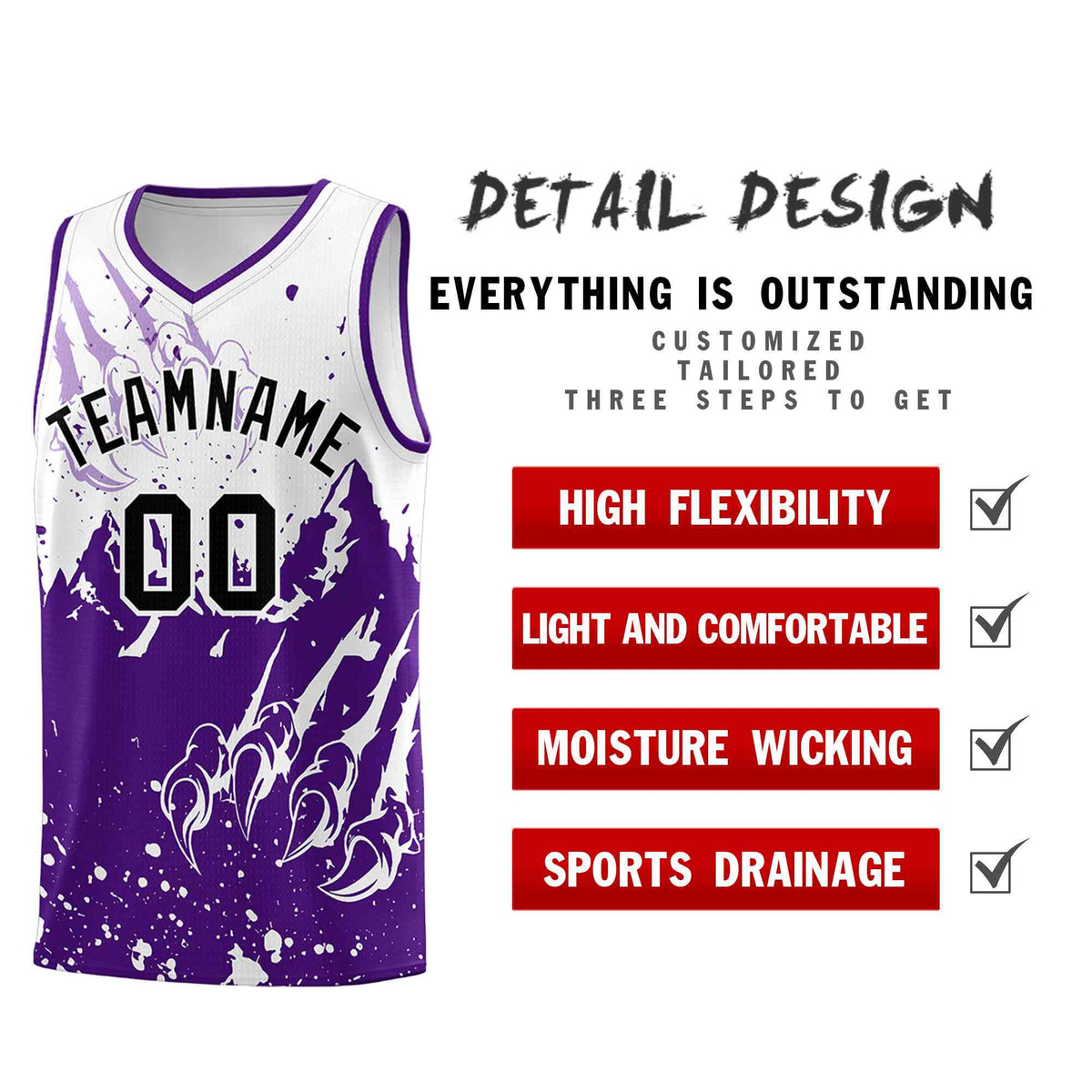 Custom White Purple Snow Mountain Beast Pattern Sports Uniform Basketball Jersey