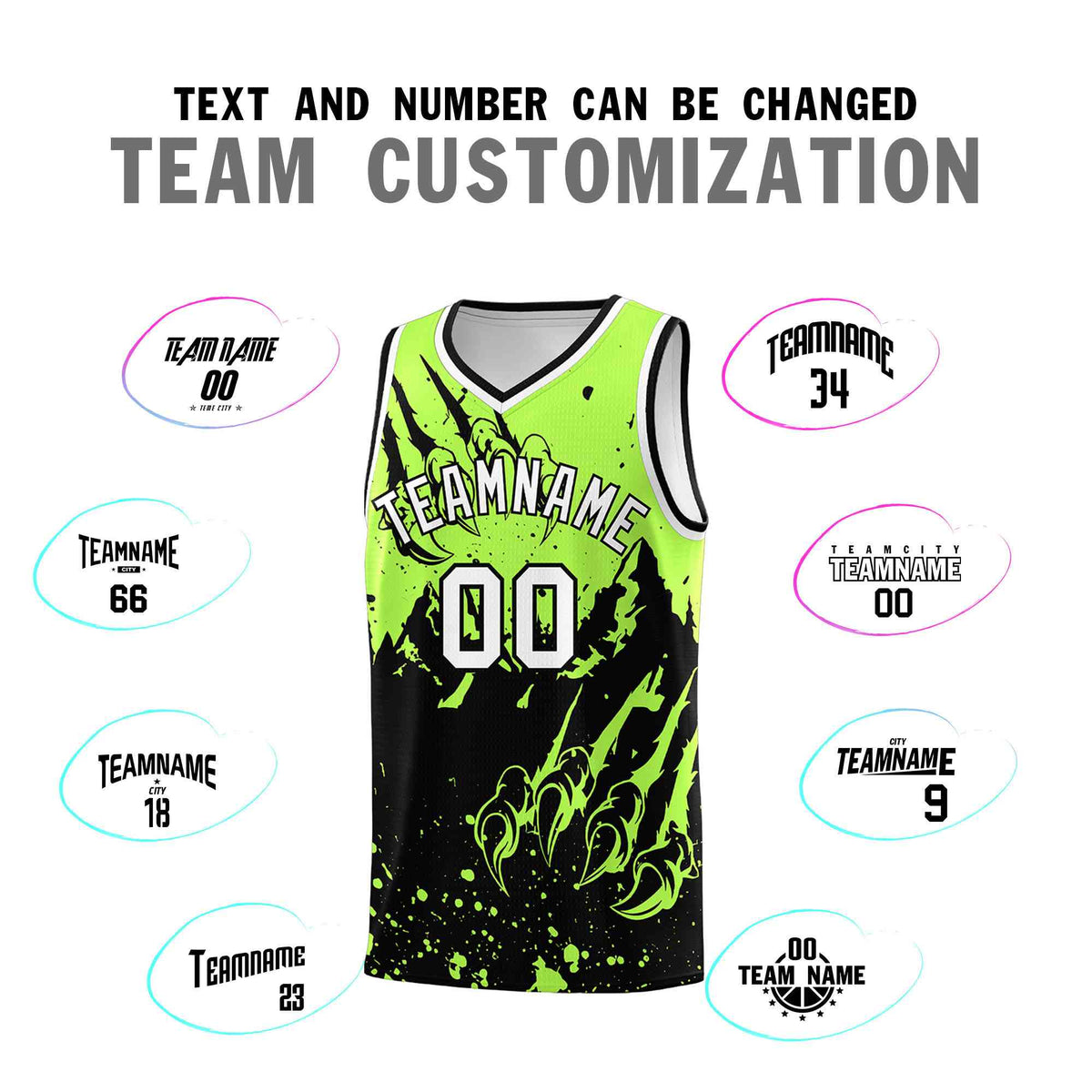 Custom Fluorescent Green Black Snow Mountain Beast Pattern Sports Uniform Basketball Jersey