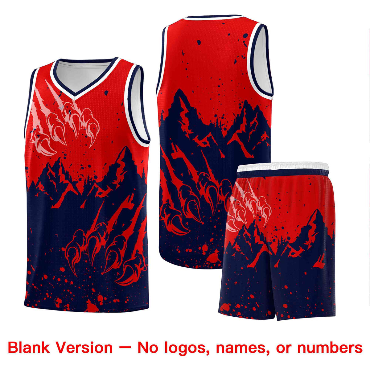Custom Red Navy Snow Mountain Beast Pattern Sports Uniform Basketball Jersey