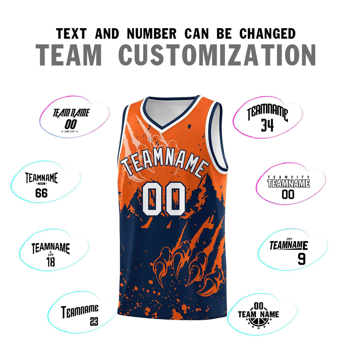 Custom Orange Navy Snow Mountain Beast Pattern Sports Uniform Basketball Jersey