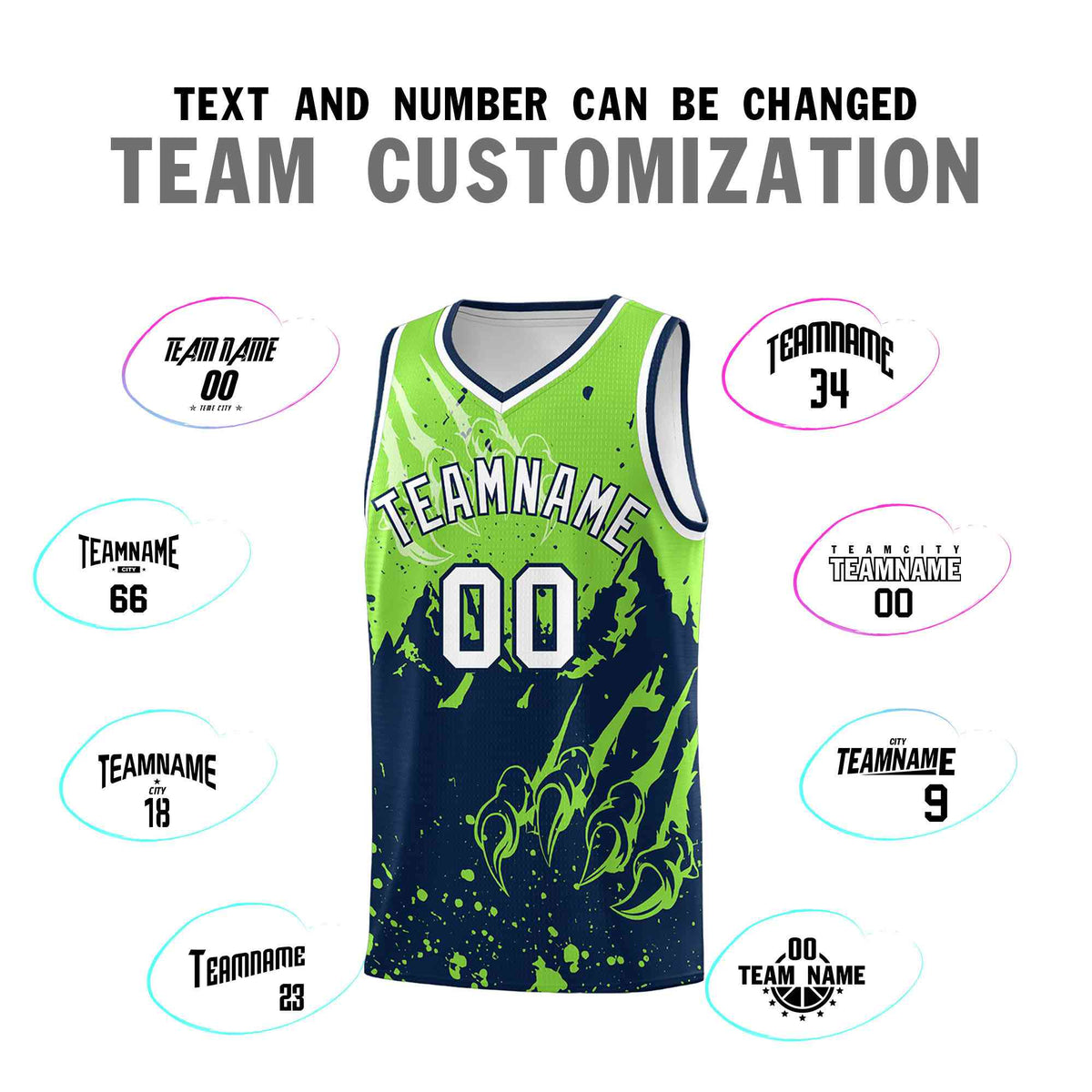 Custom Fluorescent Green Navy Snow Mountain Beast Pattern Sports Uniform Basketball Jersey