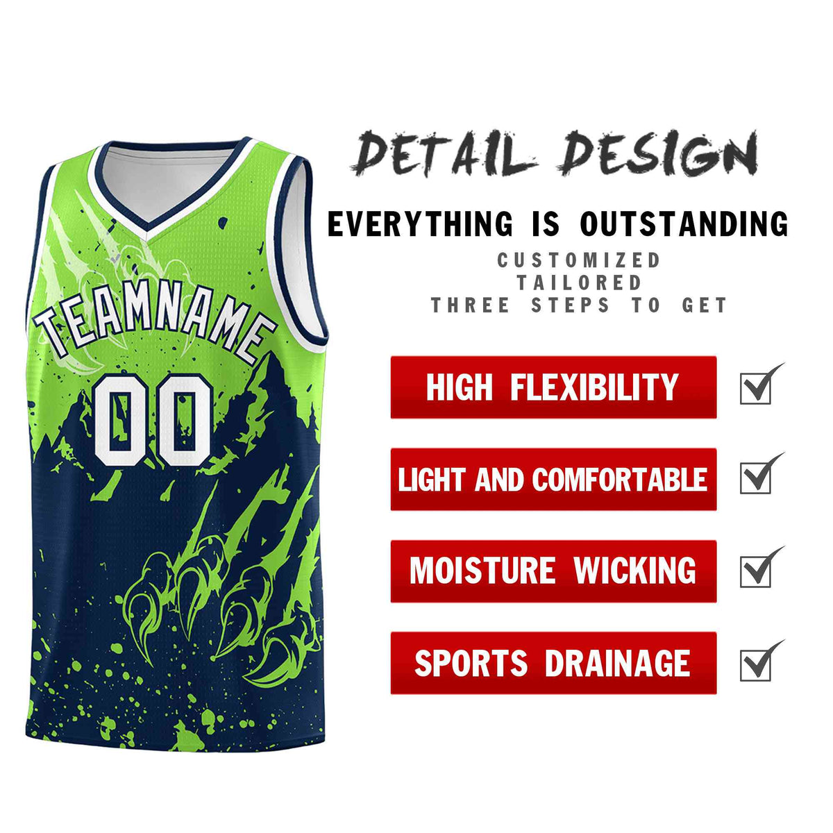 Custom Fluorescent Green Navy Snow Mountain Beast Pattern Sports Uniform Basketball Jersey