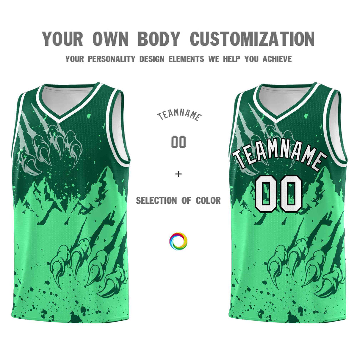 Custom Kelly Green Green Snow Mountain Beast Pattern Sports Uniform Basketball Jersey