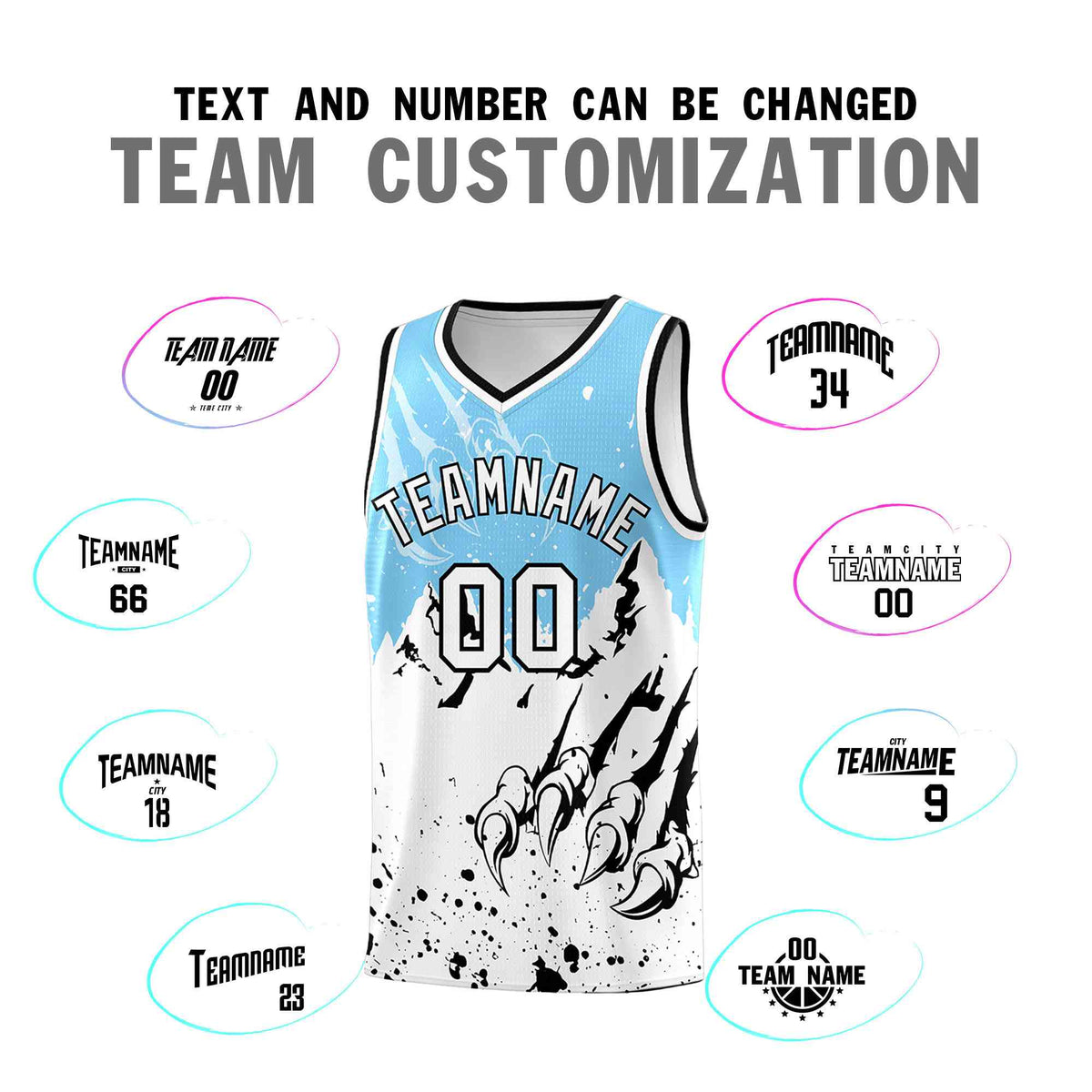 Custom Light Blue White Snow Mountain Beast Pattern Sports Uniform Basketball Jersey