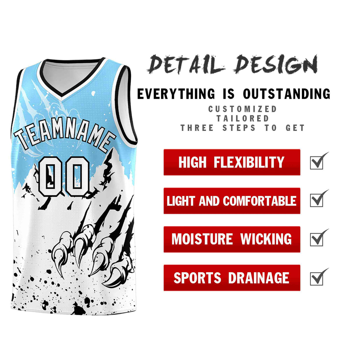 Custom Light Blue White Snow Mountain Beast Pattern Sports Uniform Basketball Jersey