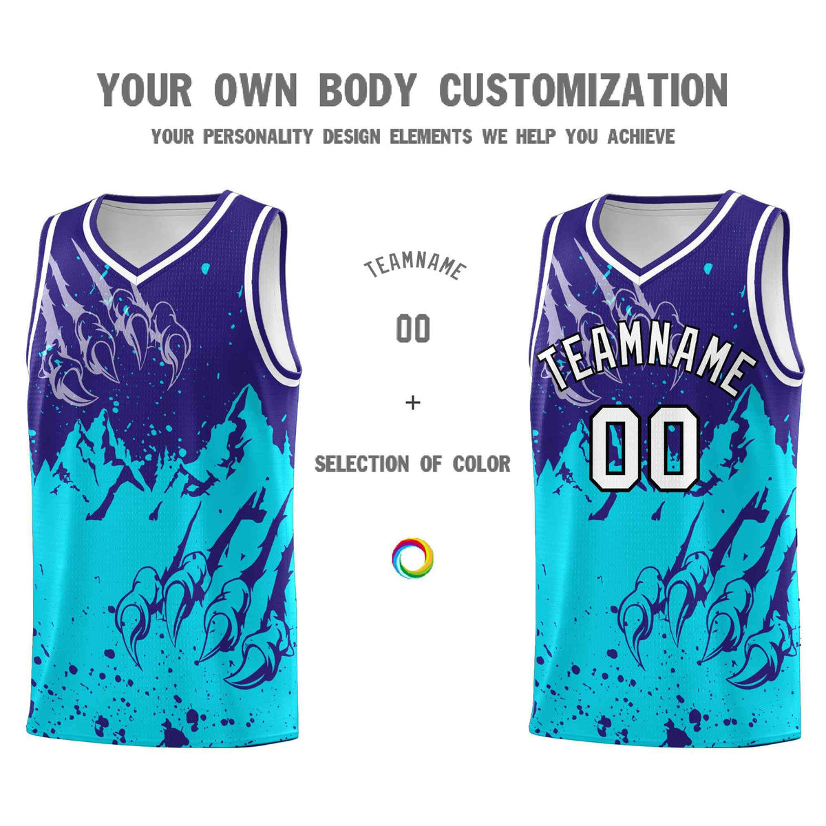 Custom Royal Sky Blue Snow Mountain Beast Pattern Sports Uniform Basketball Jersey