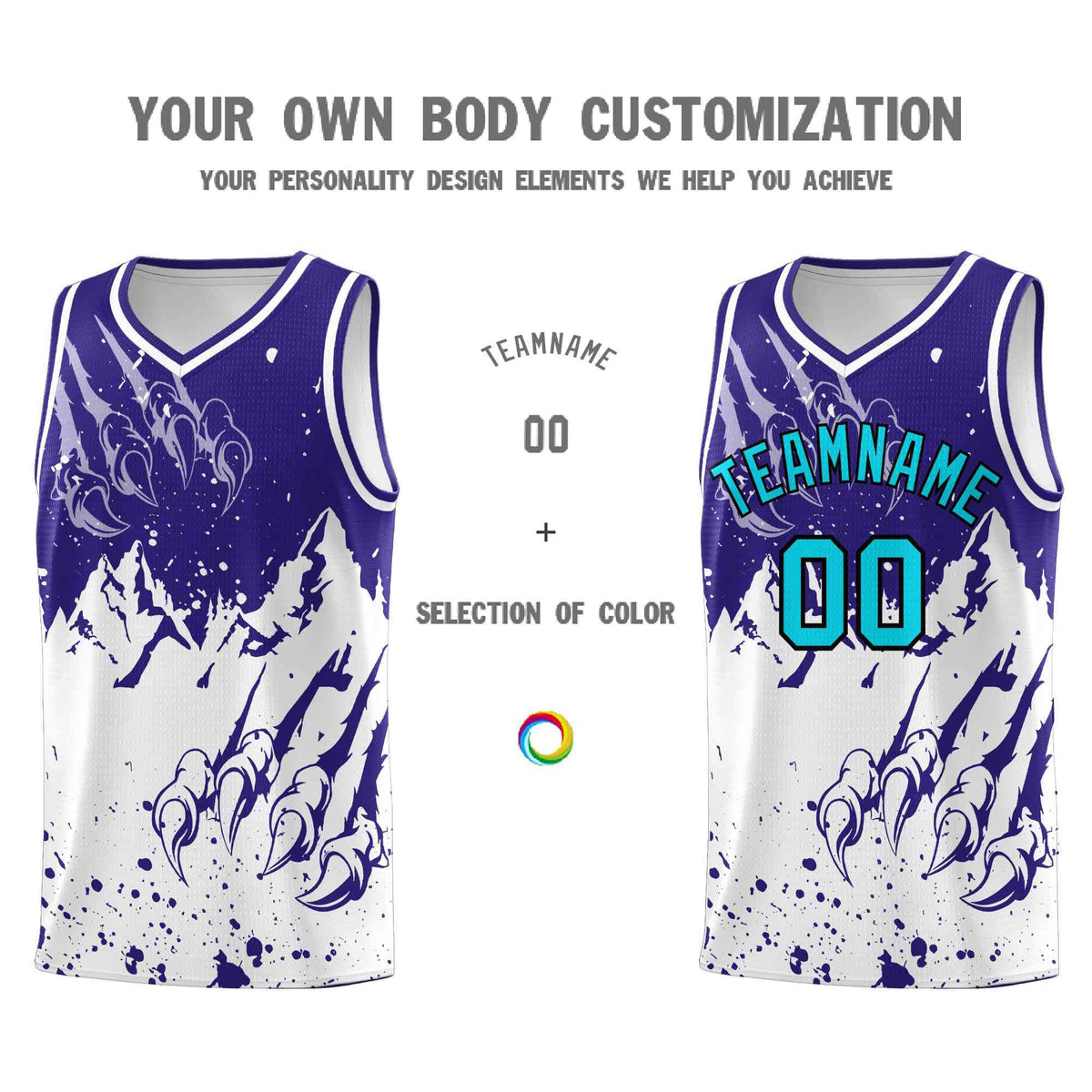 Custom Royal White Snow Mountain Beast Pattern Sports Uniform Basketball Jersey