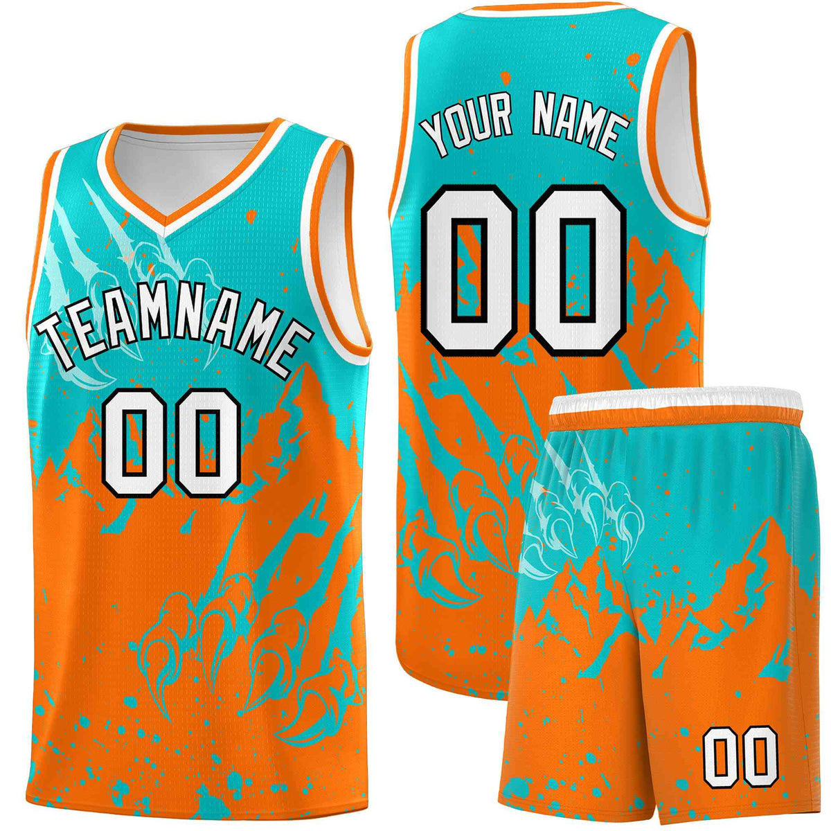 Custom Aqua Orange Snow Mountain Beast Pattern Sports Uniform Basketball Jersey