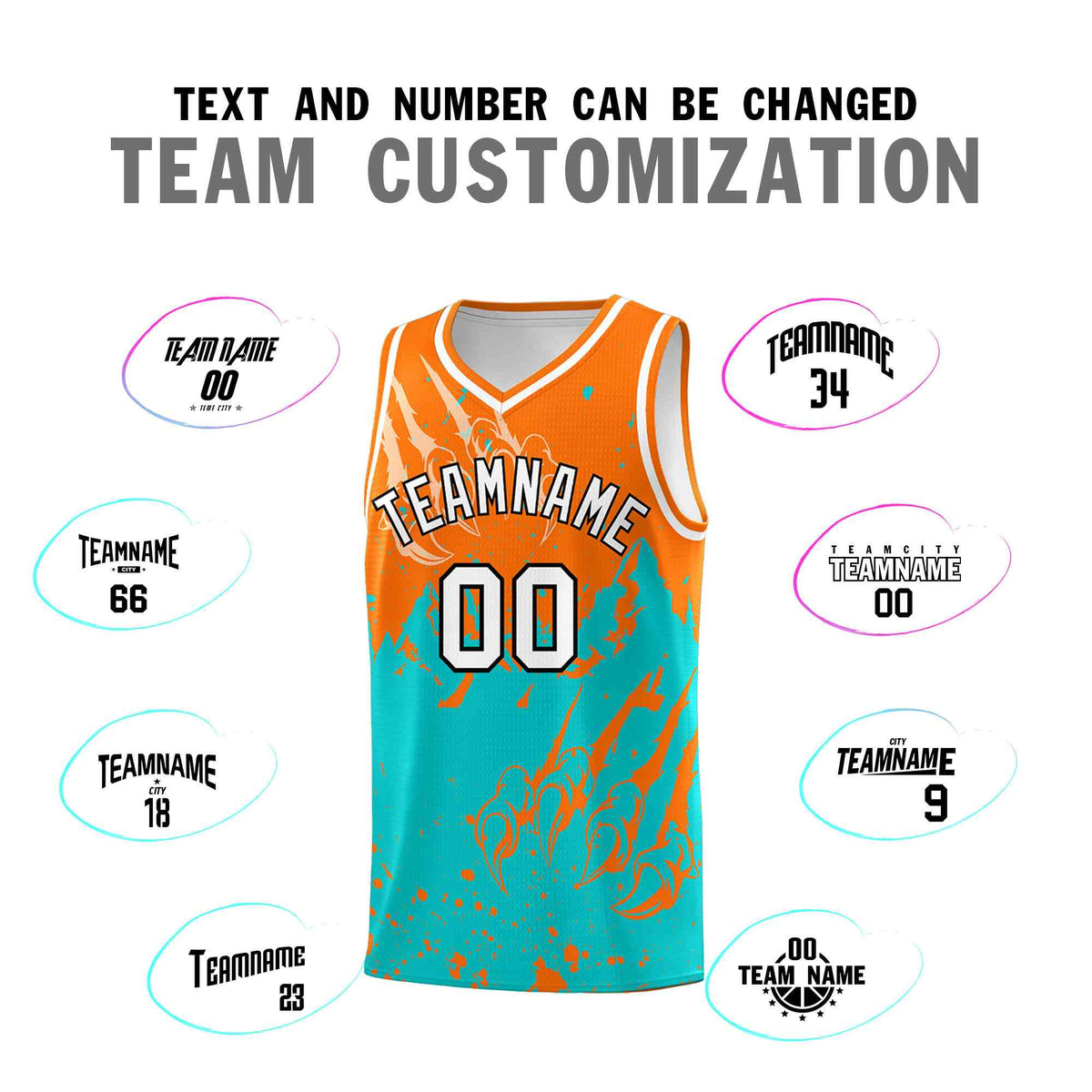 Custom Orange Aqua Snow Mountain Beast Pattern Sports Uniform Basketball Jersey