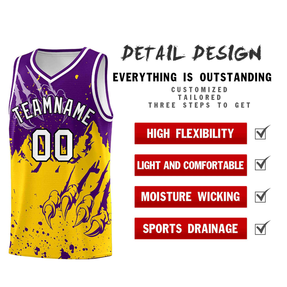 Custom Purple Gold Snow Mountain Beast Pattern Sports Uniform Basketball Jersey