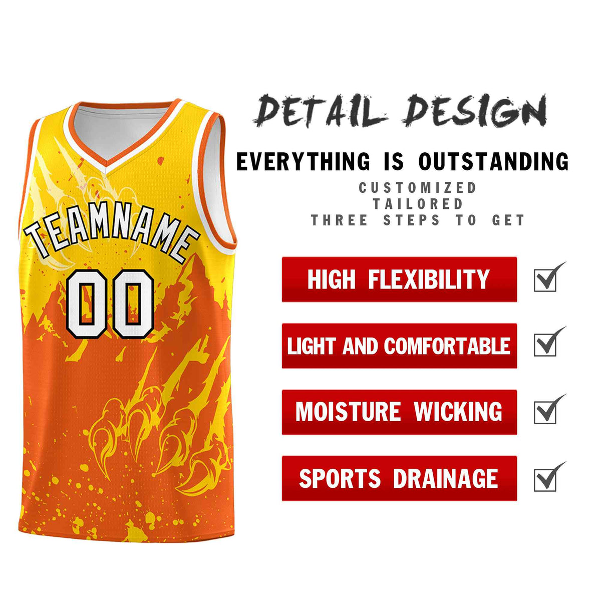 Custom Gold Orange Snow Mountain Beast Pattern Sports Uniform Basketball Jersey