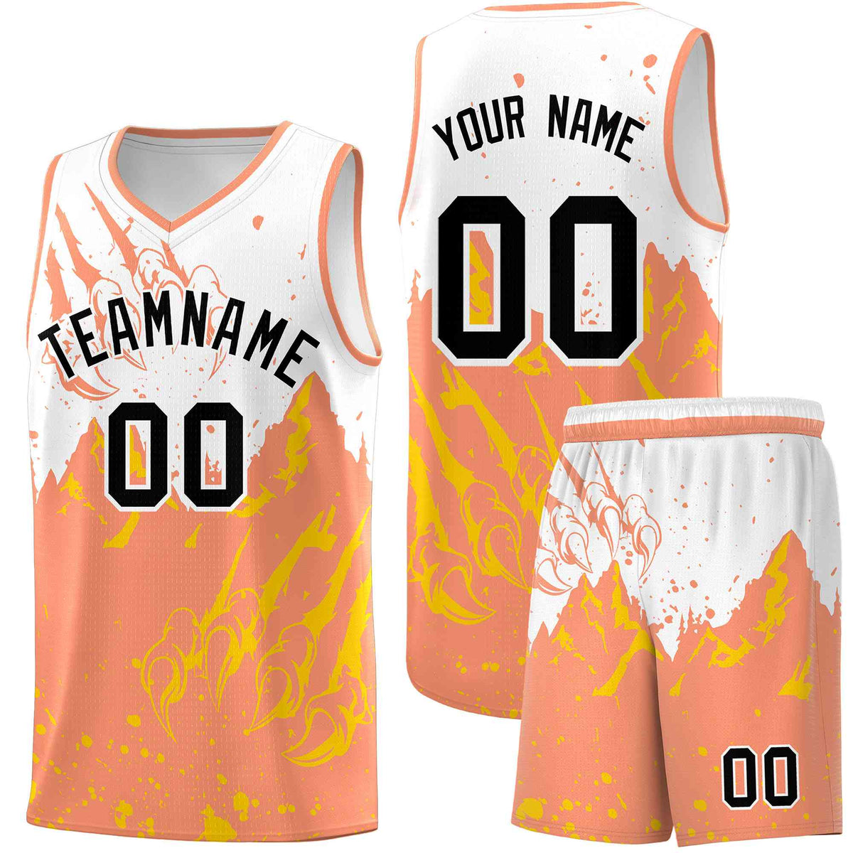 Custom White Light Orange Snow Mountain Beast Pattern Sports Uniform Basketball Jersey