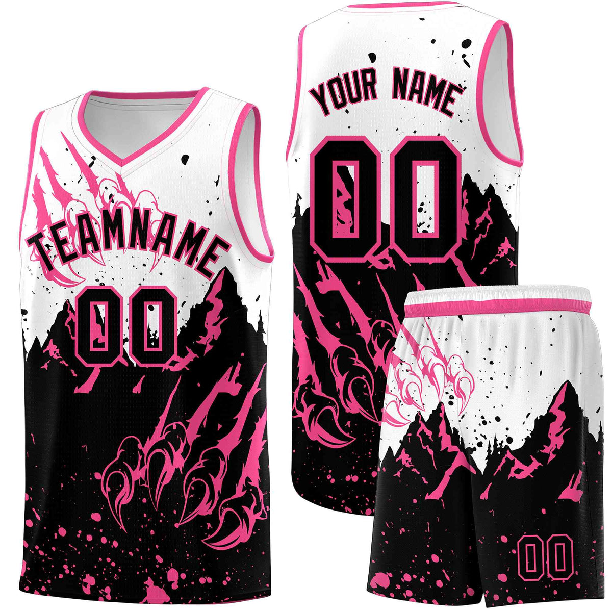 Custom White Pink Snow Mountain Beast Pattern Sports Uniform Basketball Jersey