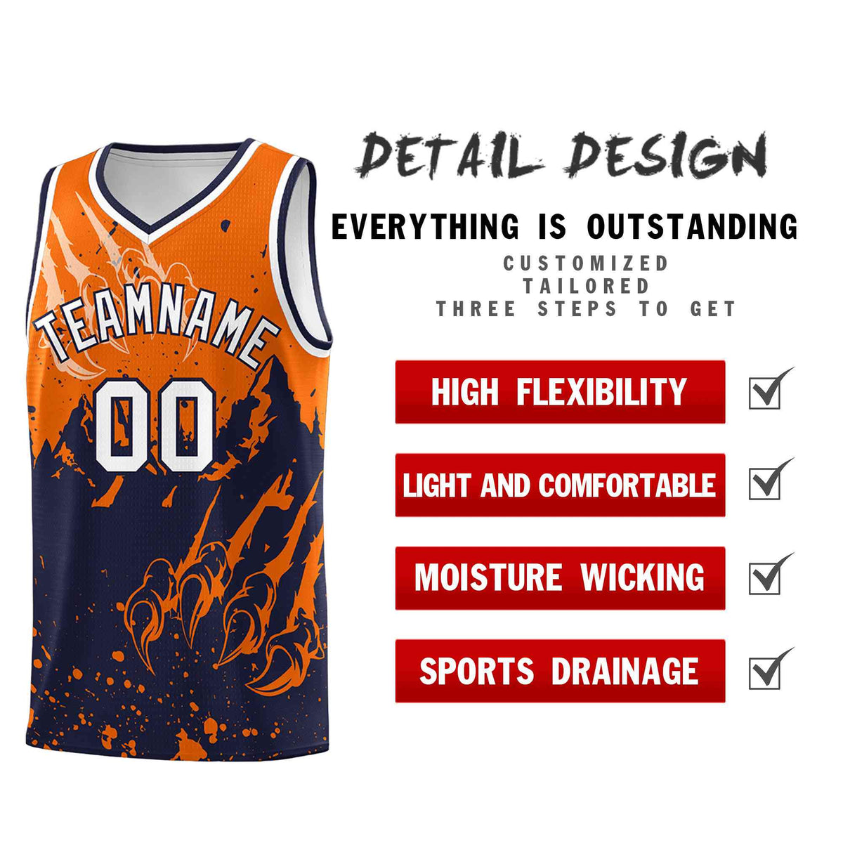 Custom Orange Navy Snow Mountain Beast Pattern Sports Uniform Basketball Jersey
